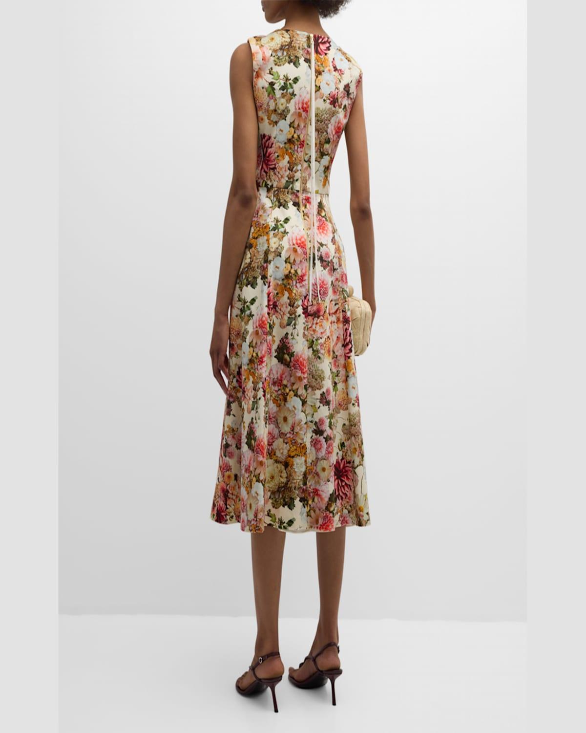 Eloise Floral Print Cotton Twill Midi Dress