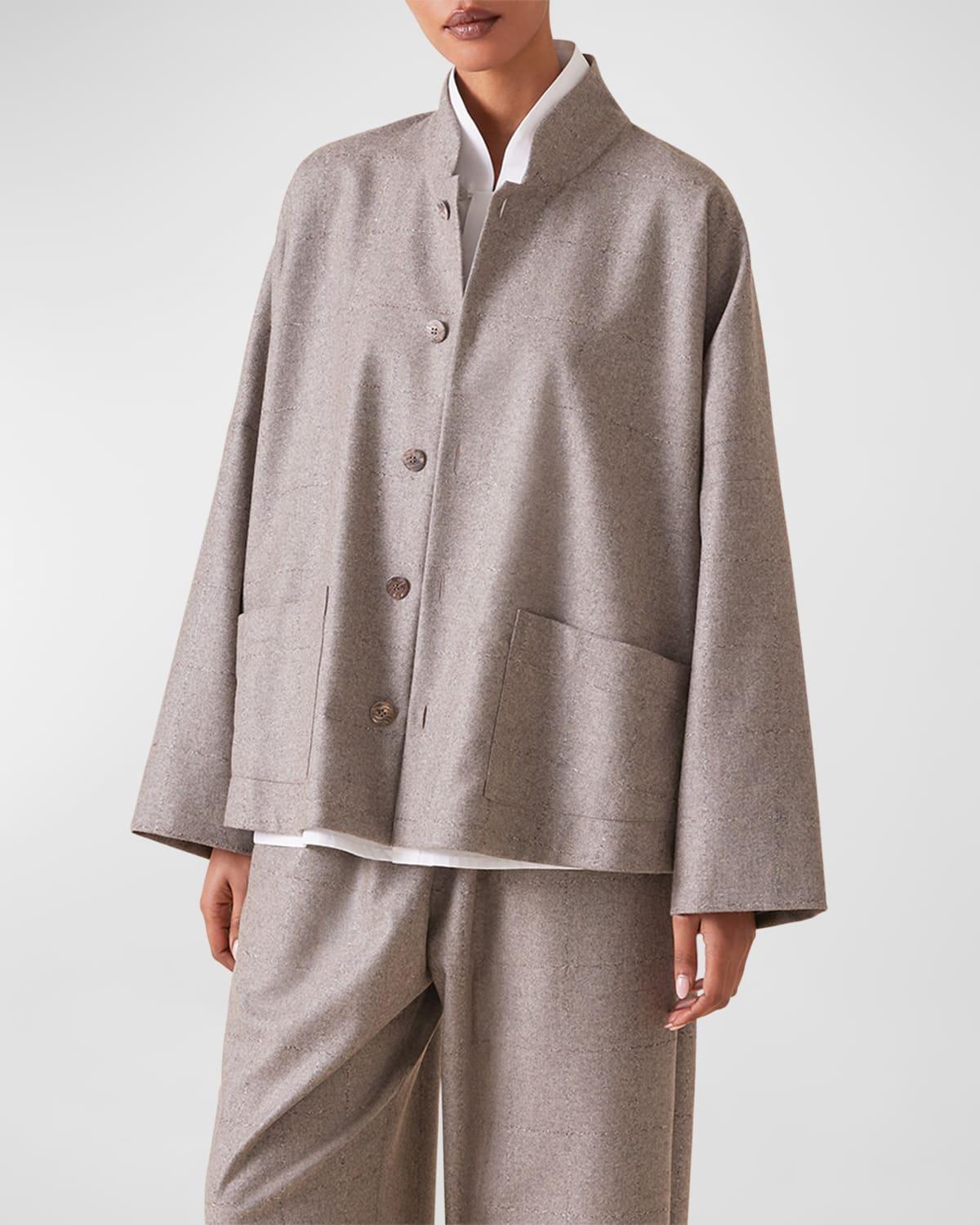 Cashmere-Blend Chinese Imperial Jacket with Chinese Collar (Mid Plus Length)