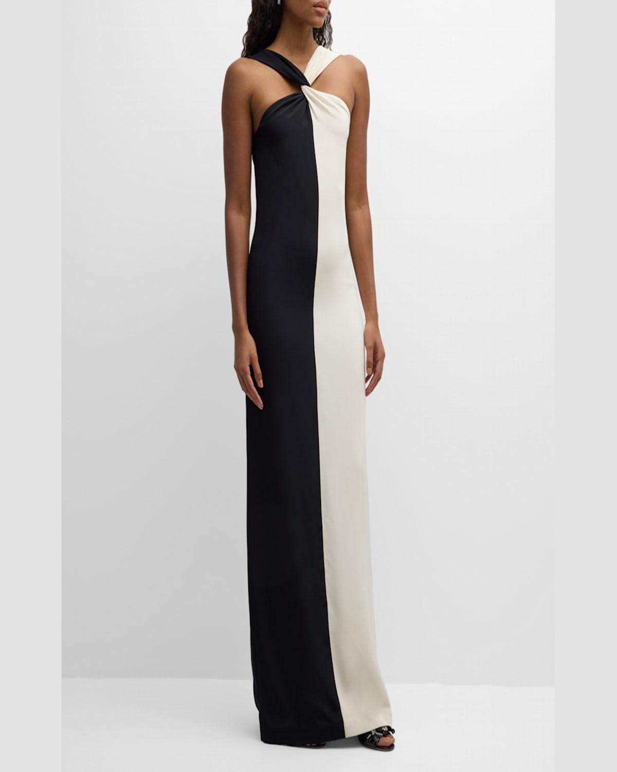 Contrast Silk Maxi Dress