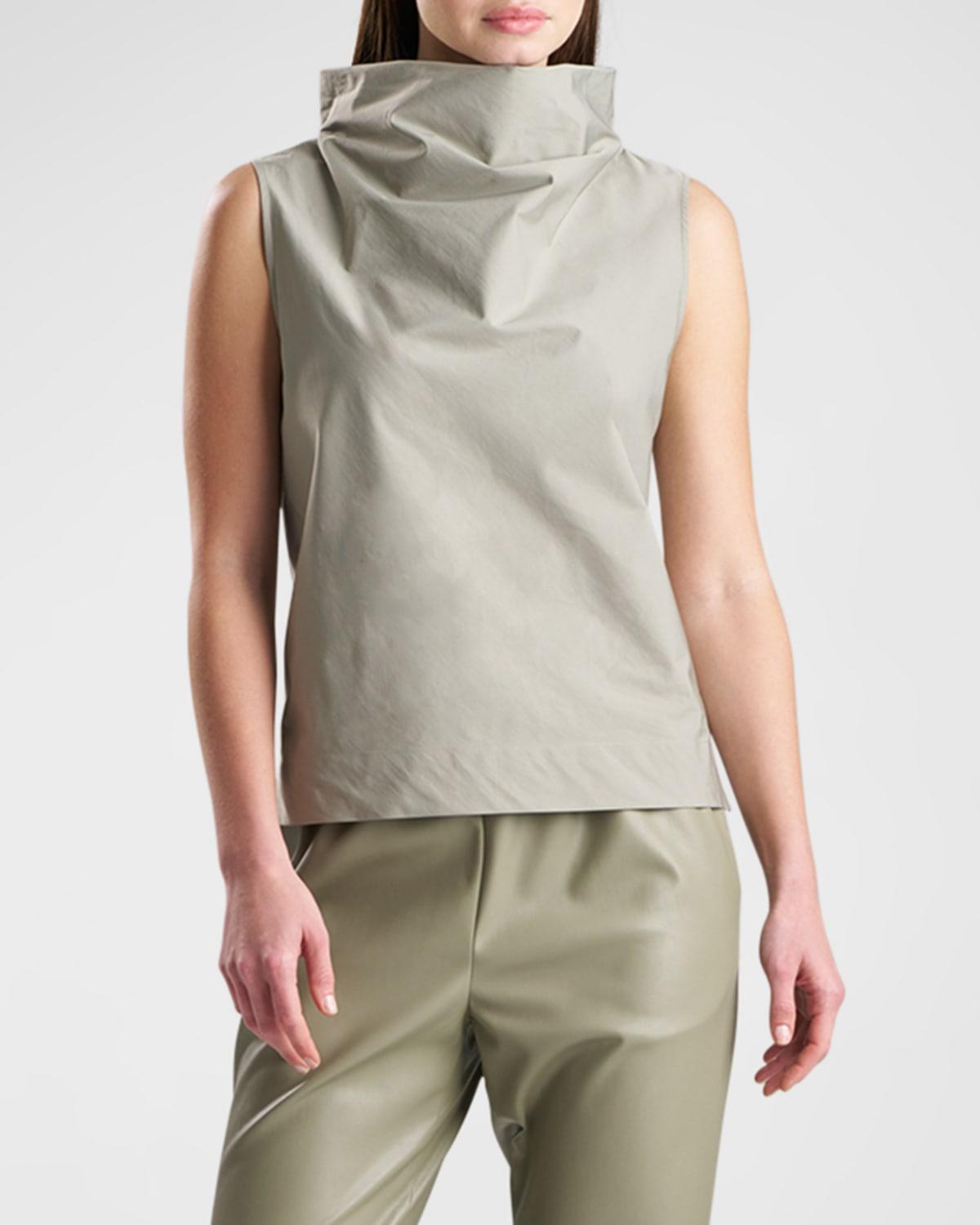 Sleeveless Funnel-Neck Taffeta Top