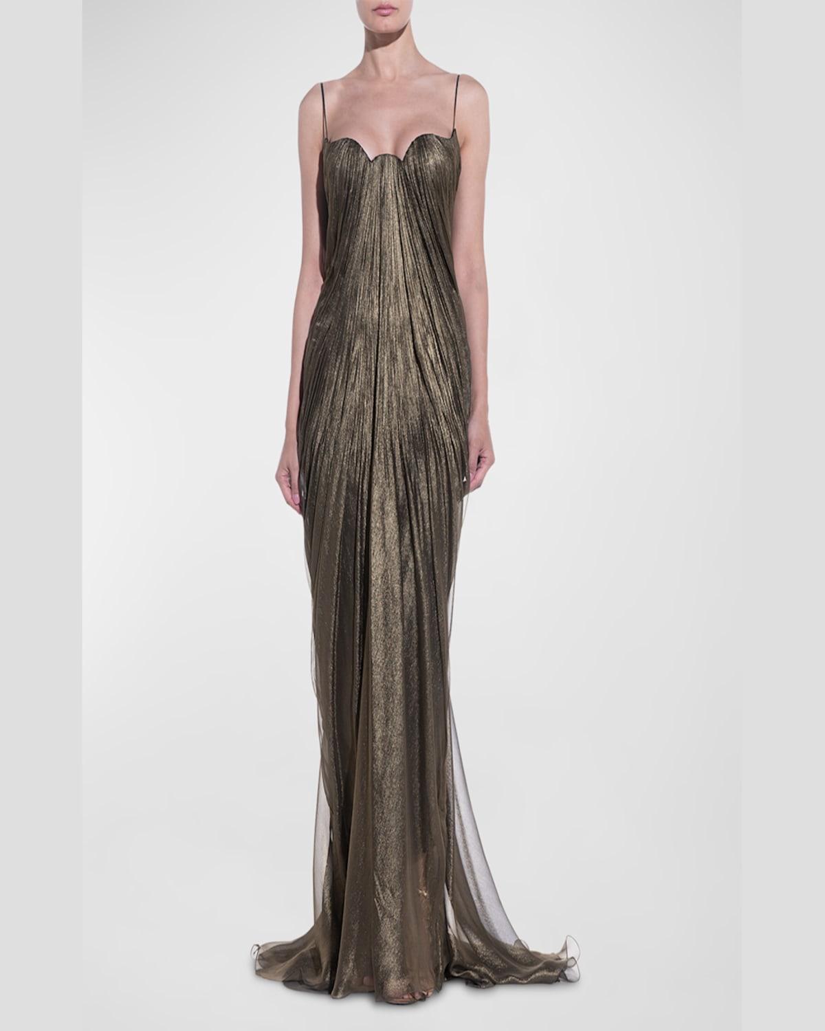 Alaya Draped Metallic Silk Gown