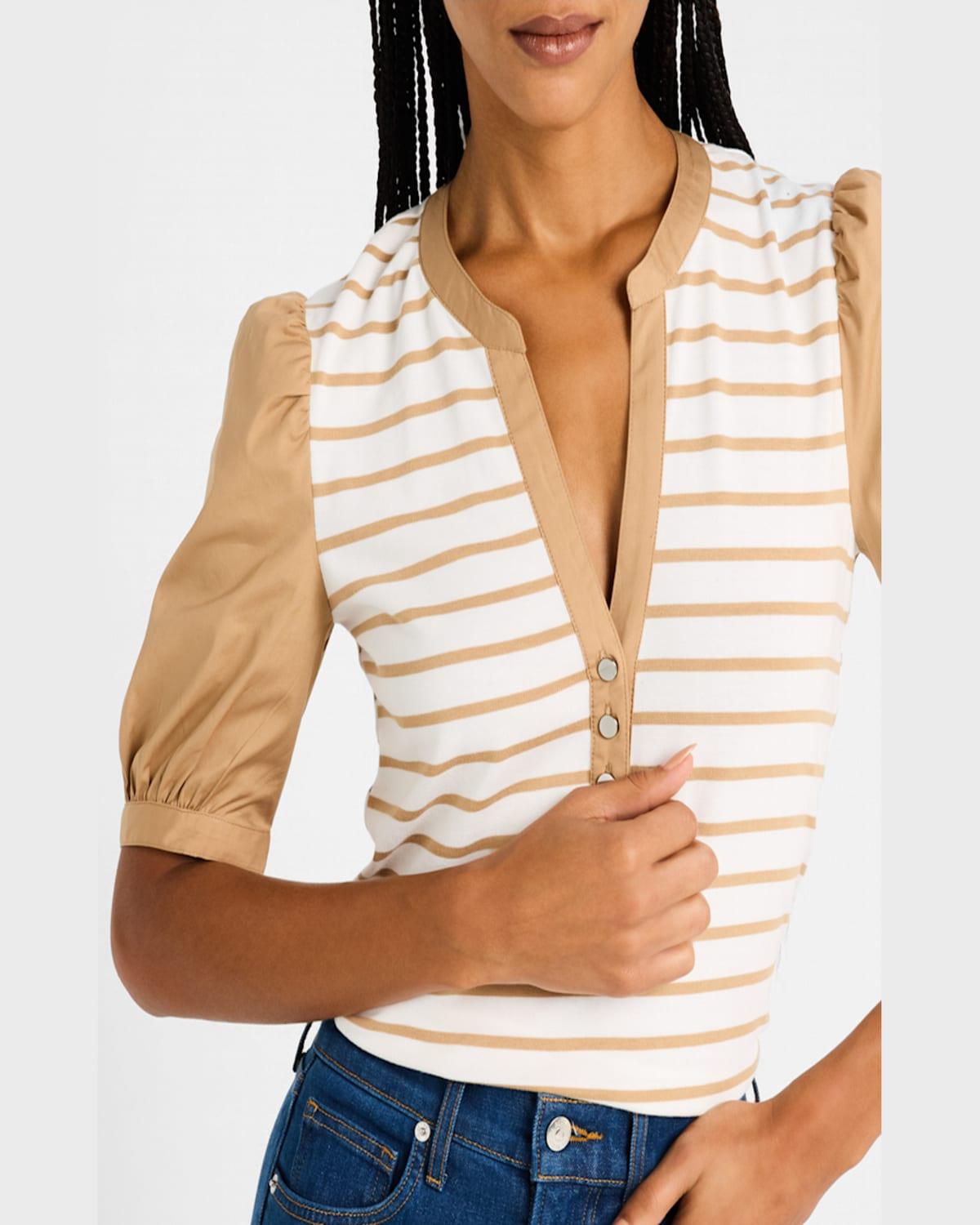 Kellie Stripe Puff-Sleeve Combo Top