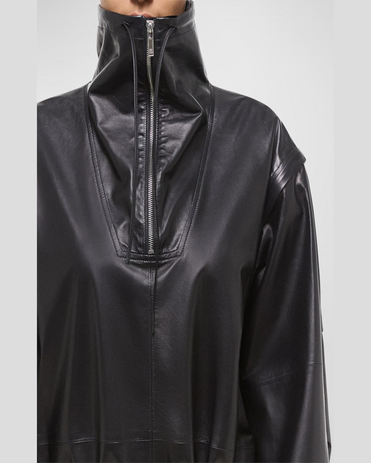 Leather Drawstring Coat with Removable Sleeves