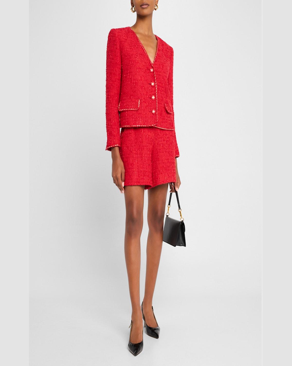 Clara Metallic-Trim Textured Tweed Jacket