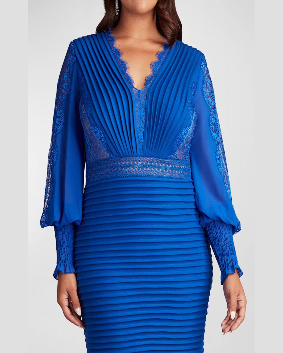 Plus Size Pleated Bishop-Sleeve Dress