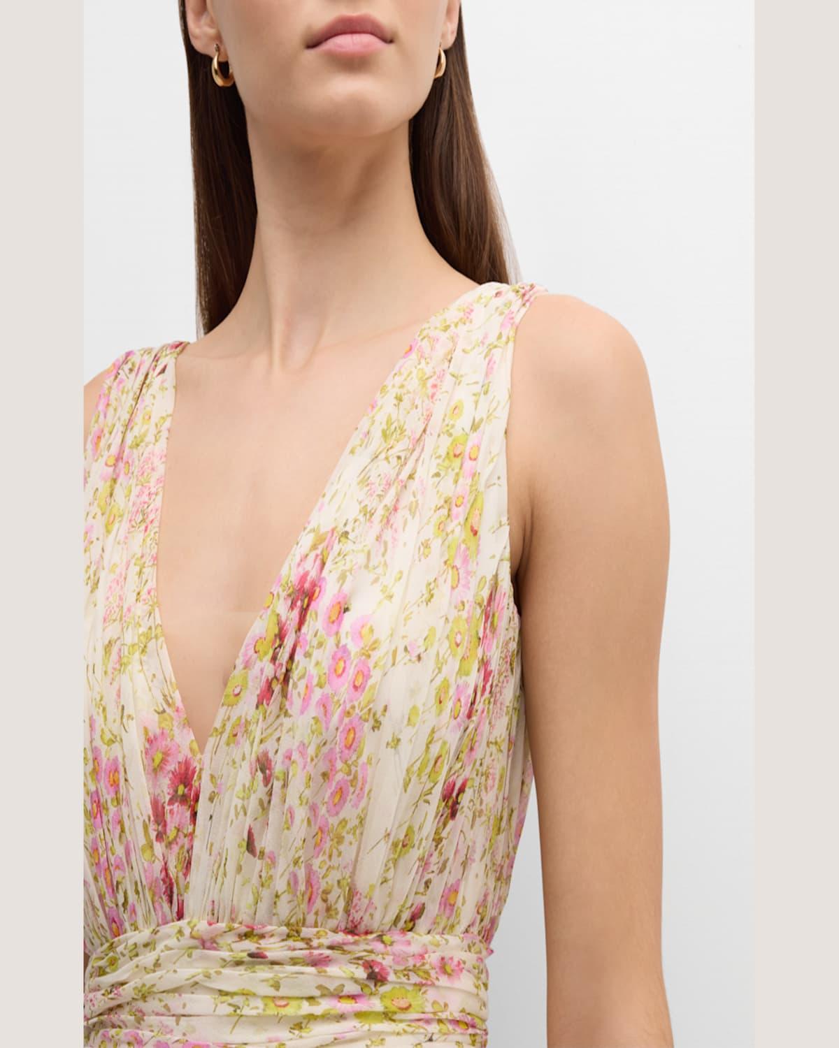 Floral-Print Sleeveless Silk Georgette Mini Dress