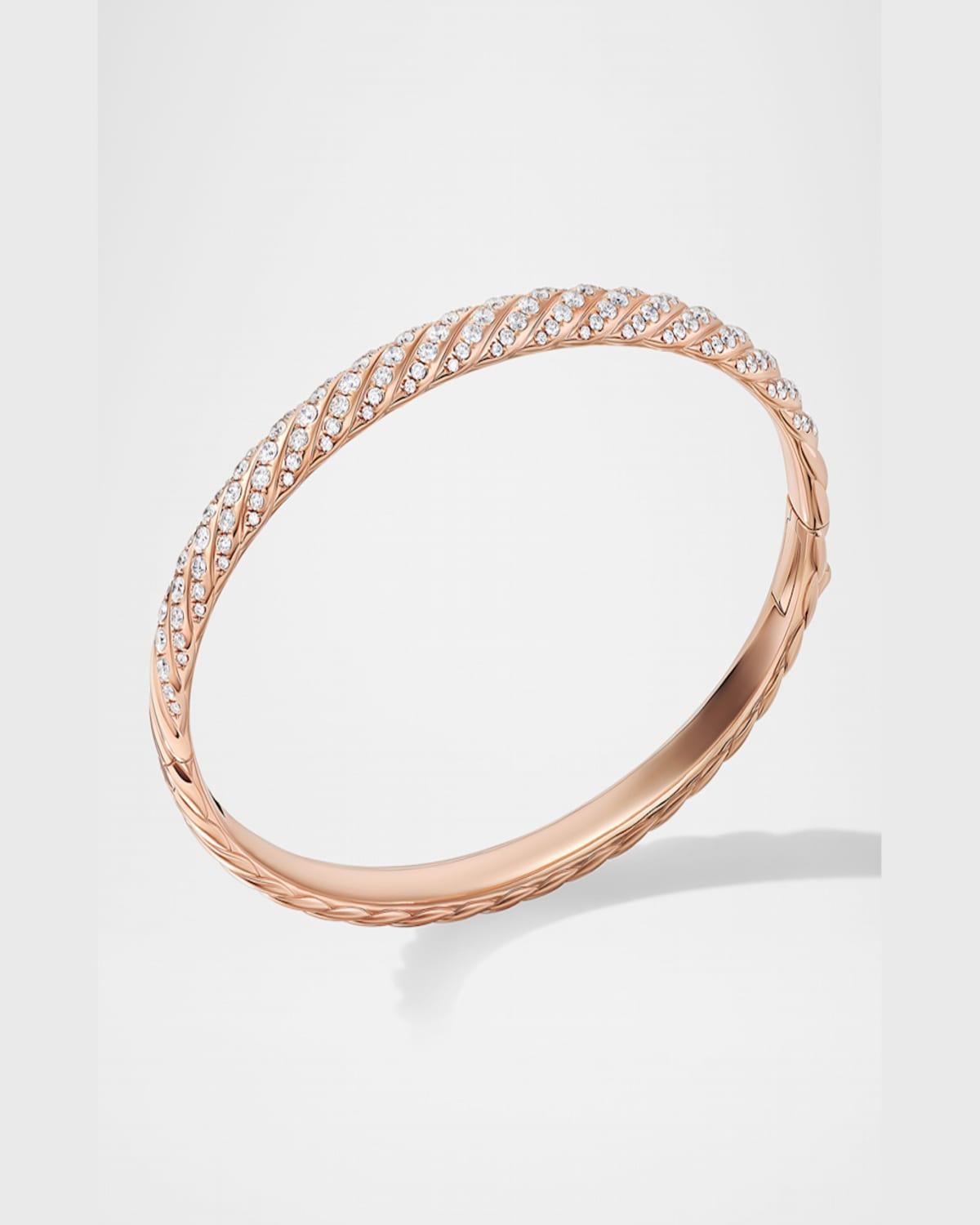 Sculpted Cable Bangle Bracelet in 18K Rose Gold with Diamonds, 6.2mm