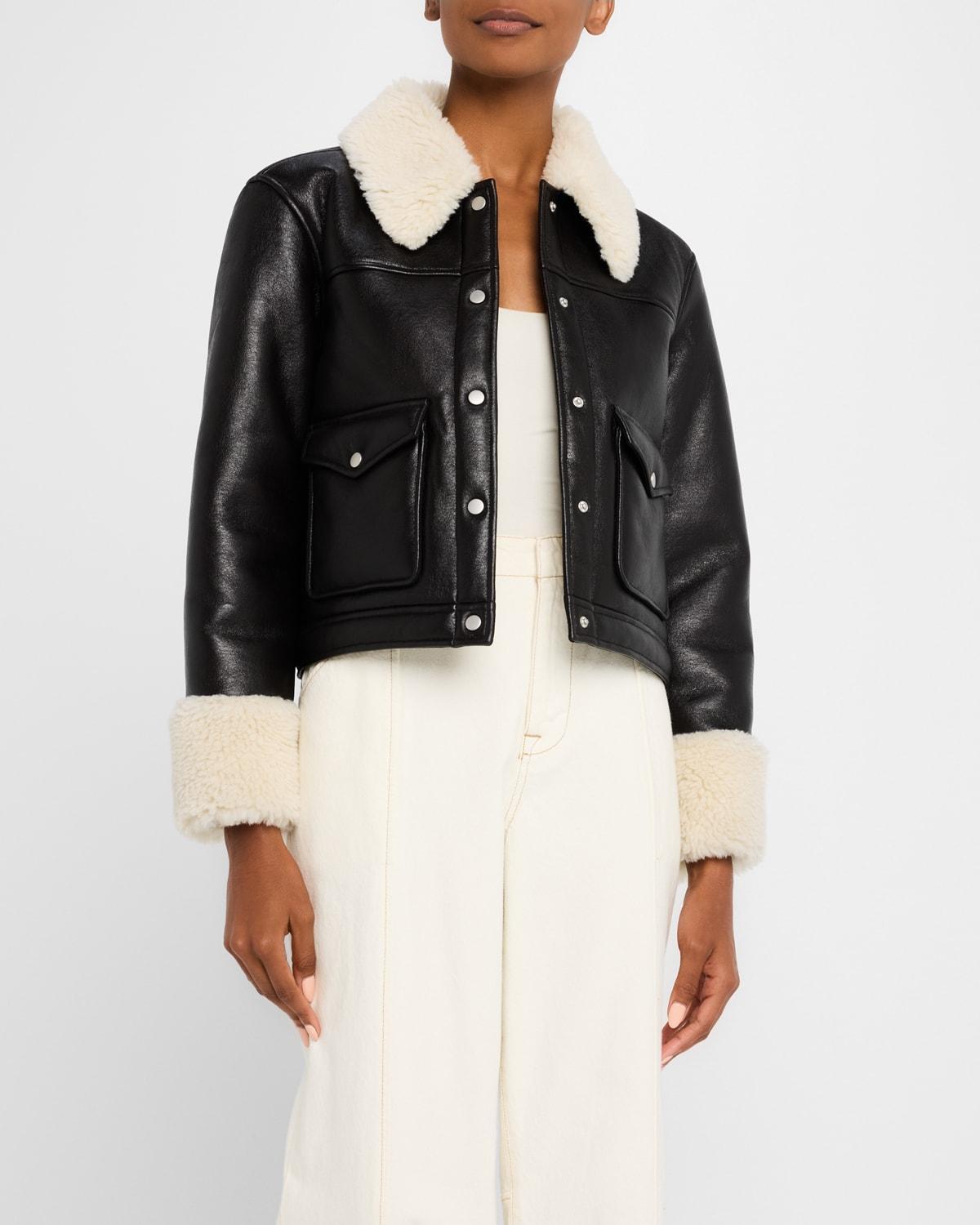 Imani Faux Leather Jacket with Shearling Trim