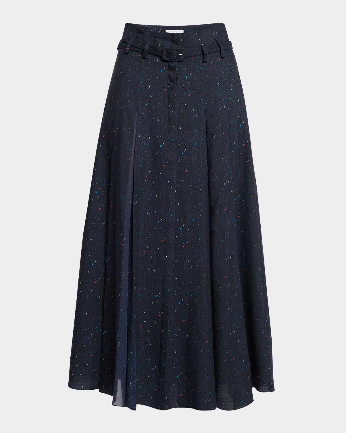 Dugald Splatter-Print Pleated Maxi Skirt