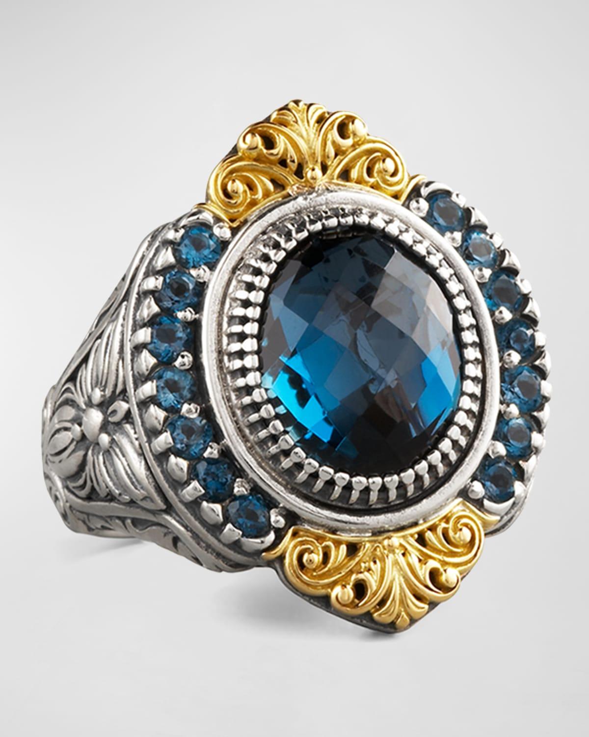 Pave London Blue Topaz Ring