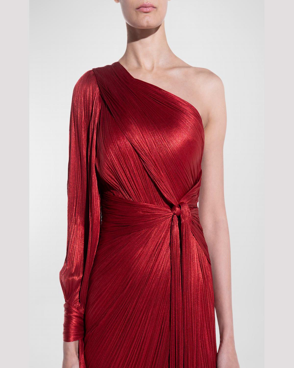 Palmer Metallic Plisse One-Shoulder Wrap Gown