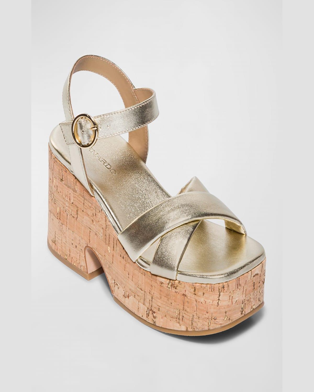 Metallic Crisscross Cork Platform Sandals