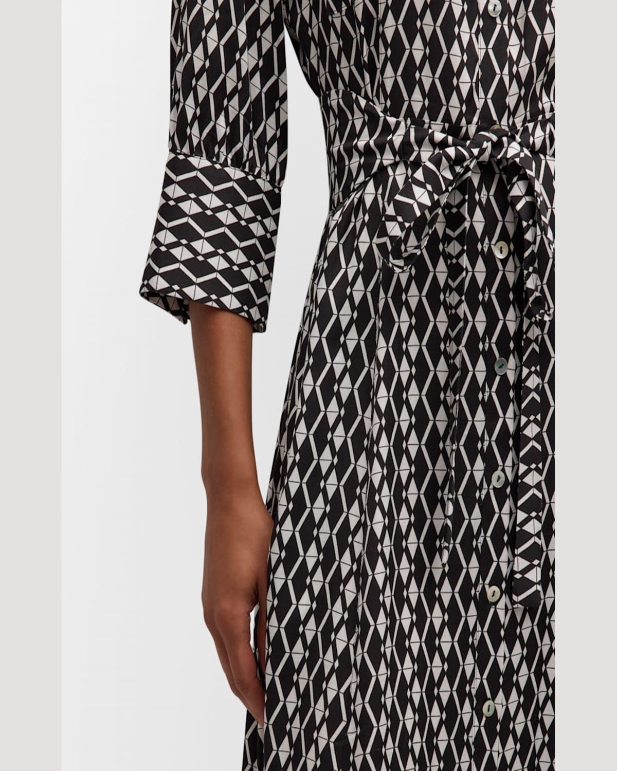 Gerusia Geometric-Print Twill Midi Shirtdress