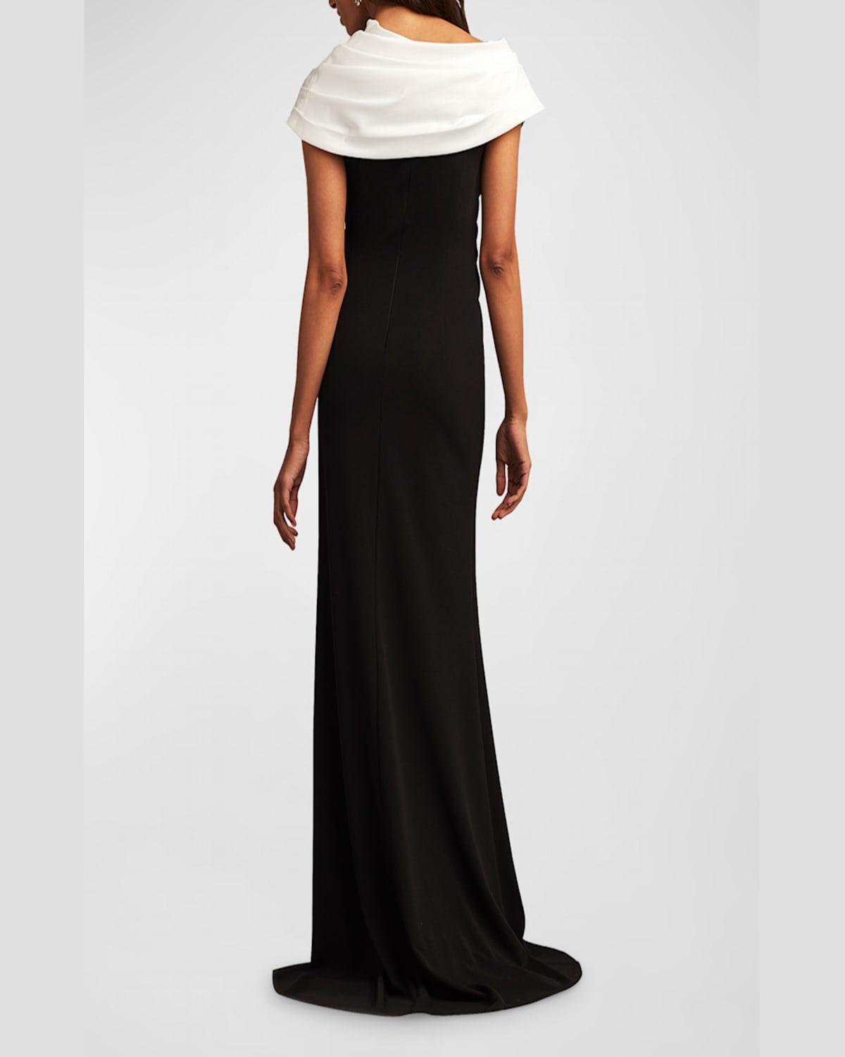 Pleated Two-Tone Ruffle Crepe Gown