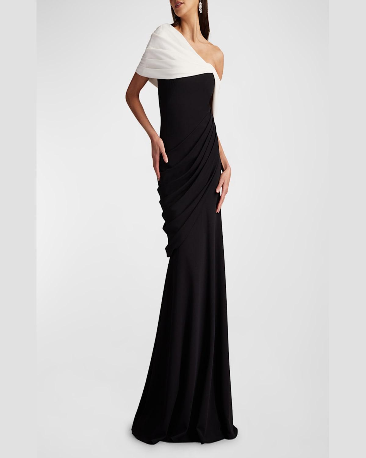 One-Shoulder Draped Crepe Gown