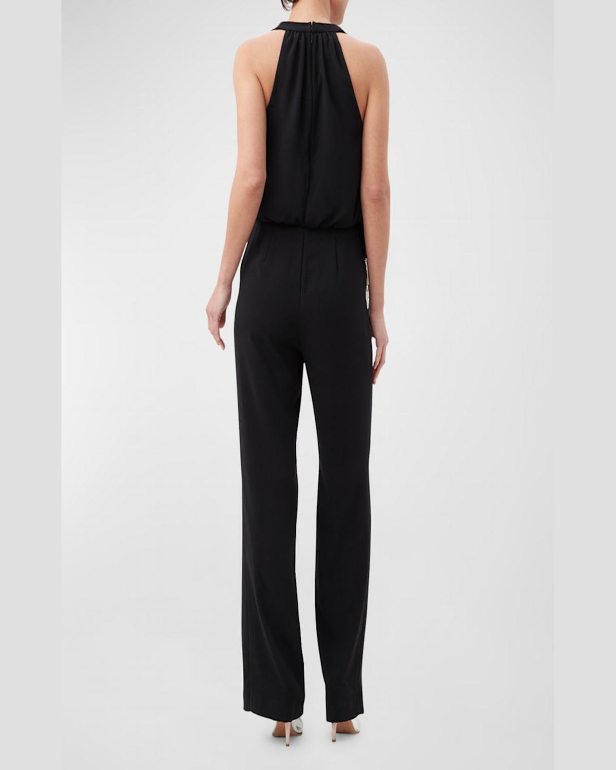 Momo Cowl-Neck Draped Fringe-Trim Jumpsuit