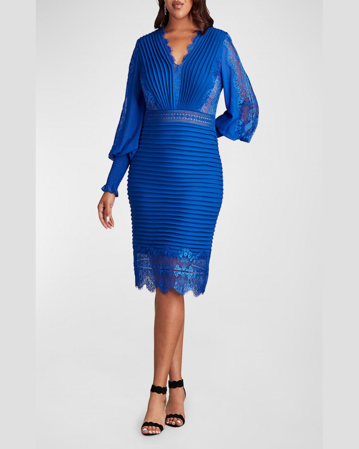 Plus Size Pleated Bishop-Sleeve Dress