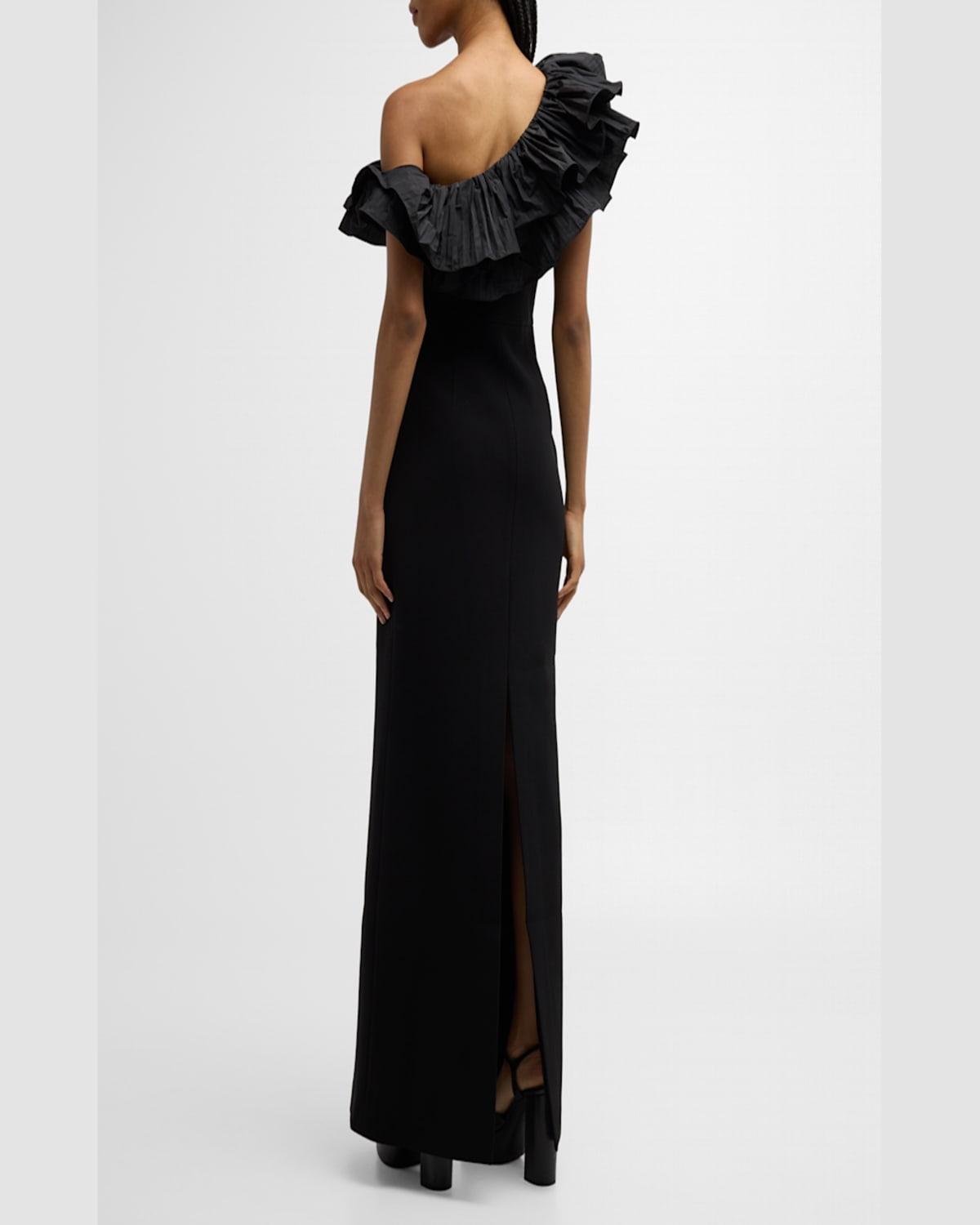 Ella Ruffle One-Shoulder Evening Gown