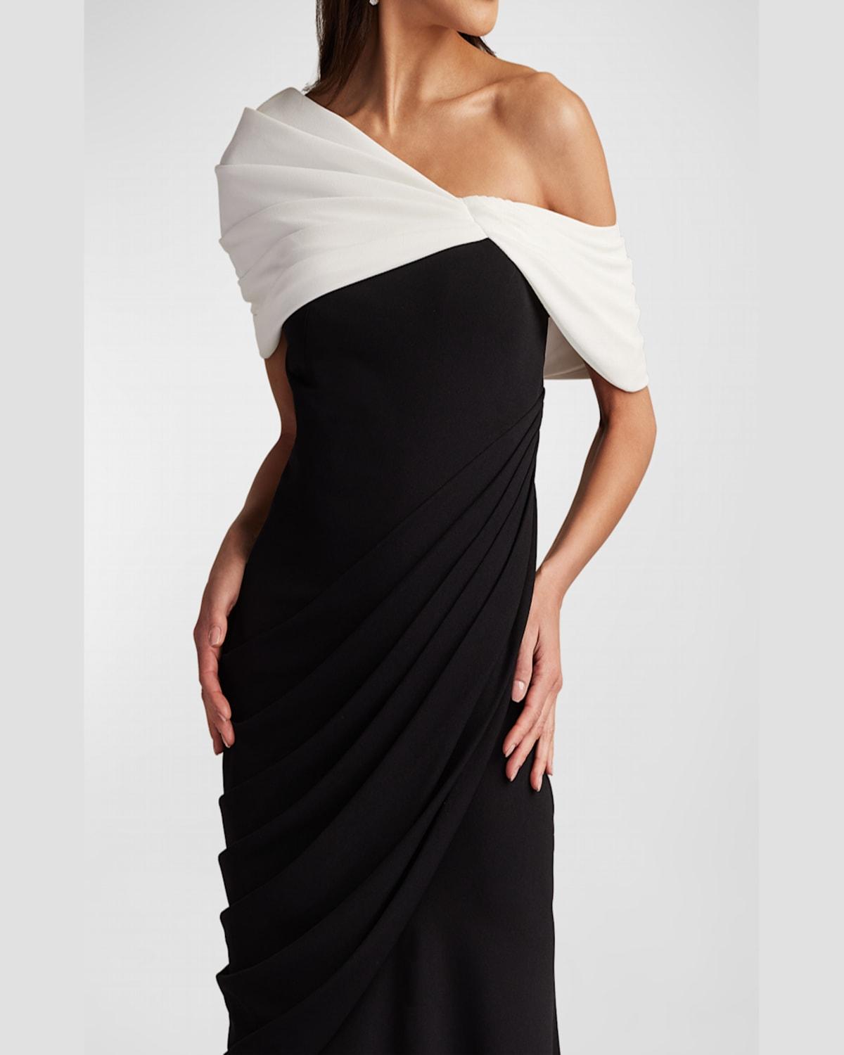 One-Shoulder Draped Crepe Gown