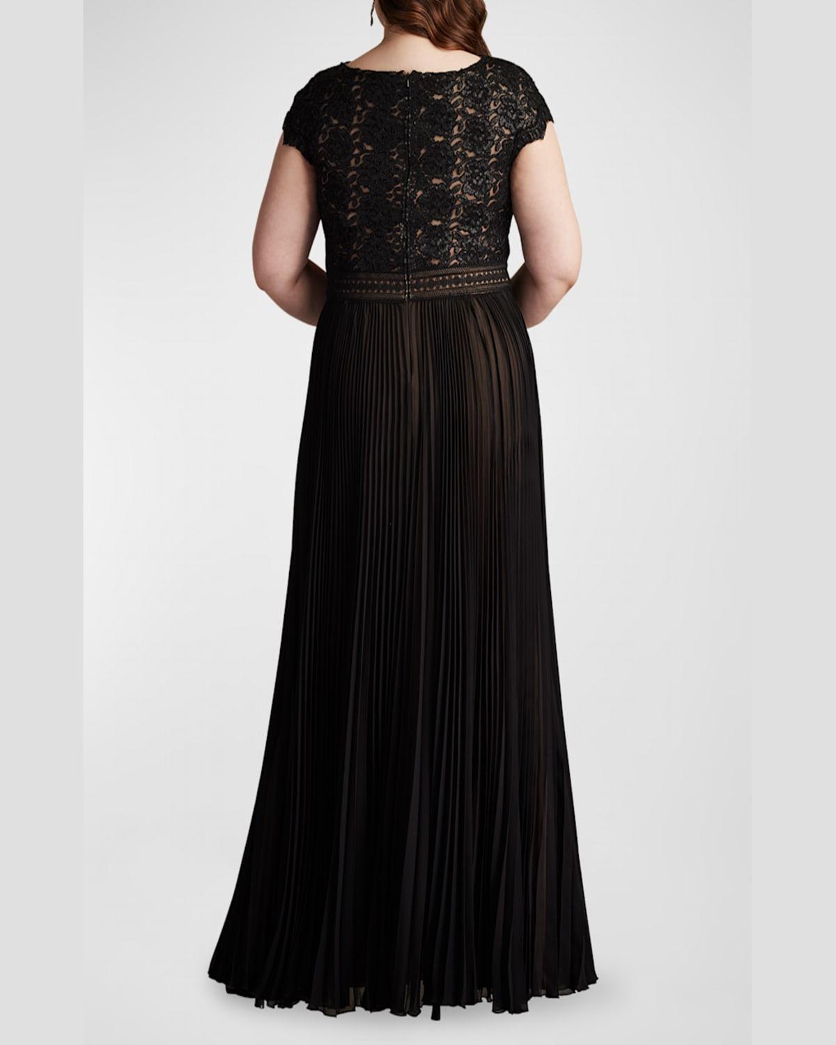 Plus Size Sequin Lace & Pleated Chiffon Gown