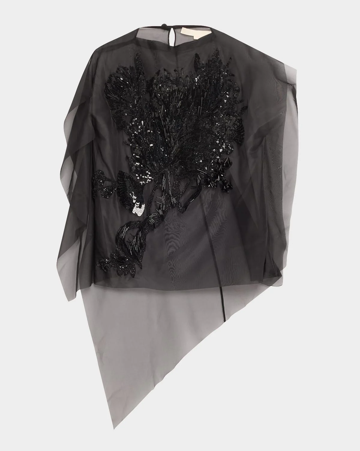 Floral Sequin Beaded Organza Asymmetric Top