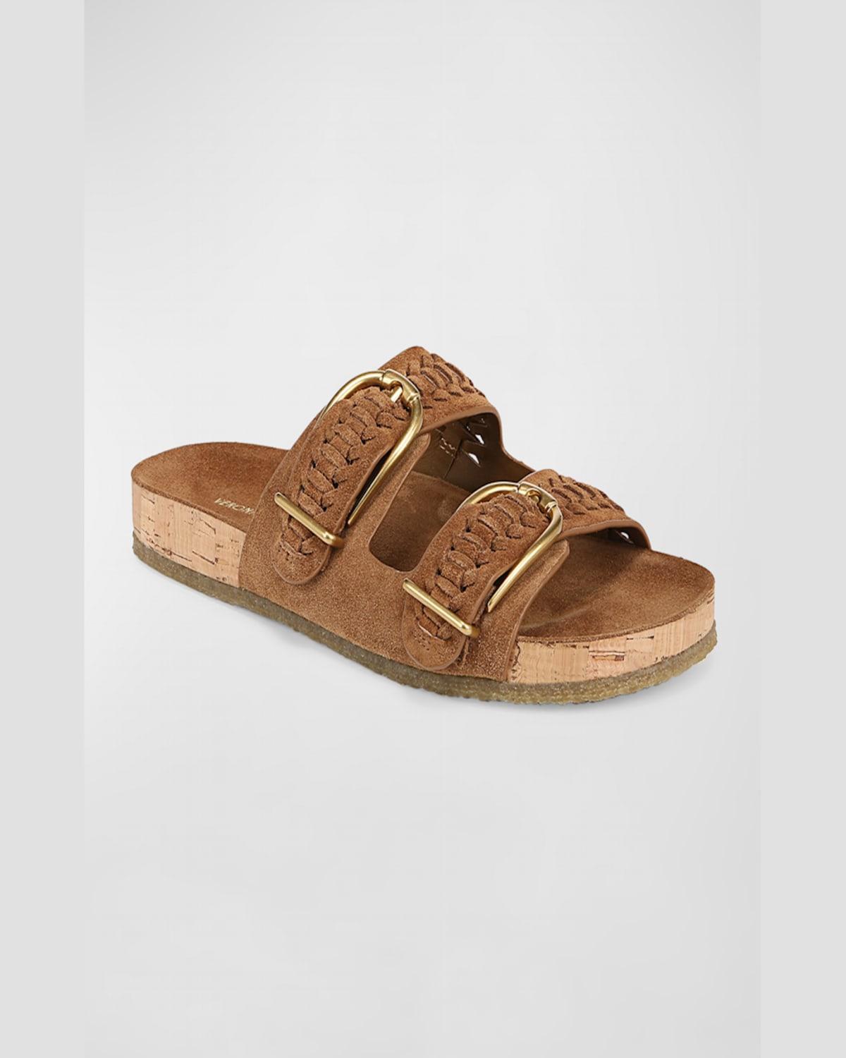 Paige Woven Suede Dual-Buckle Slide Sandals