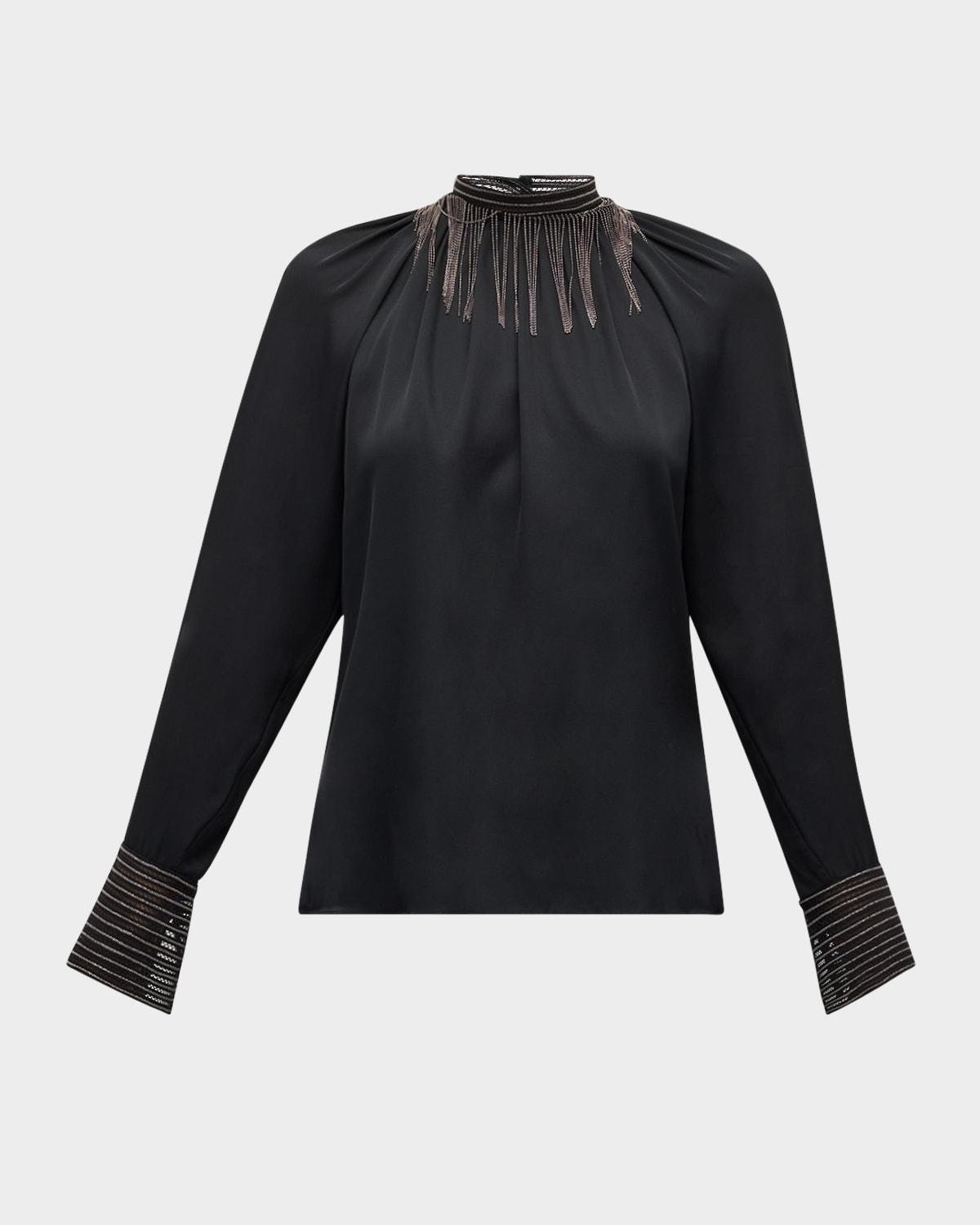 Long-Sleeve Blouse with Chain Neck Detail