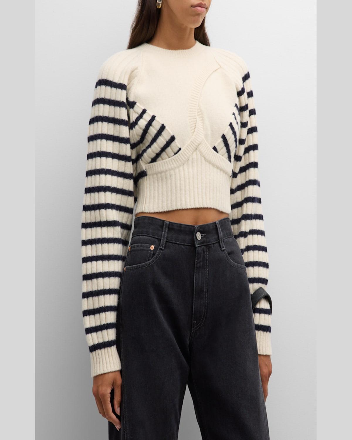 Ribbed Mariniere Cropped Knit Pullover