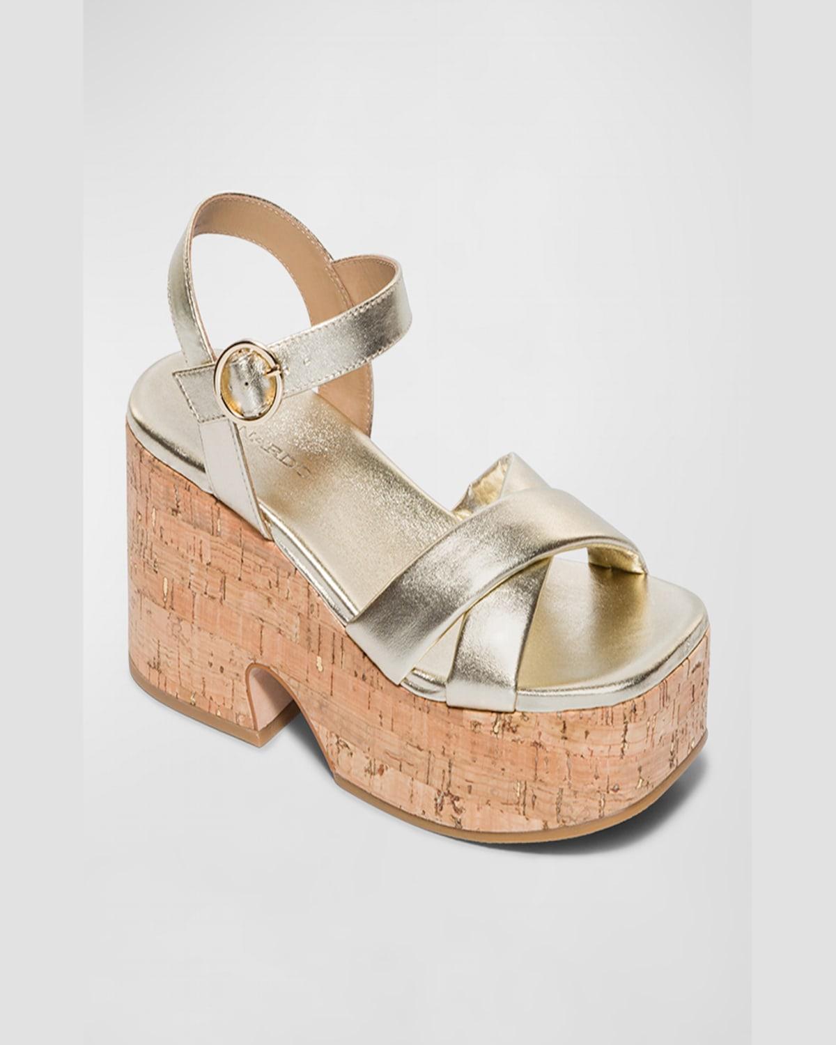 Metallic Crisscross Cork Platform Sandals