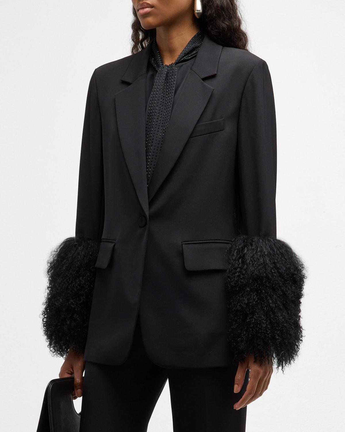 Holly Wool-Cuff Stretch Silk Jacket