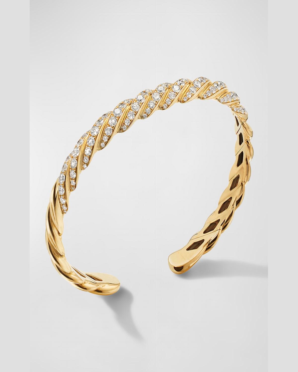 Sculpted Cable Flex Bracelet with Diamonds in 18K Gold, 7.5mm