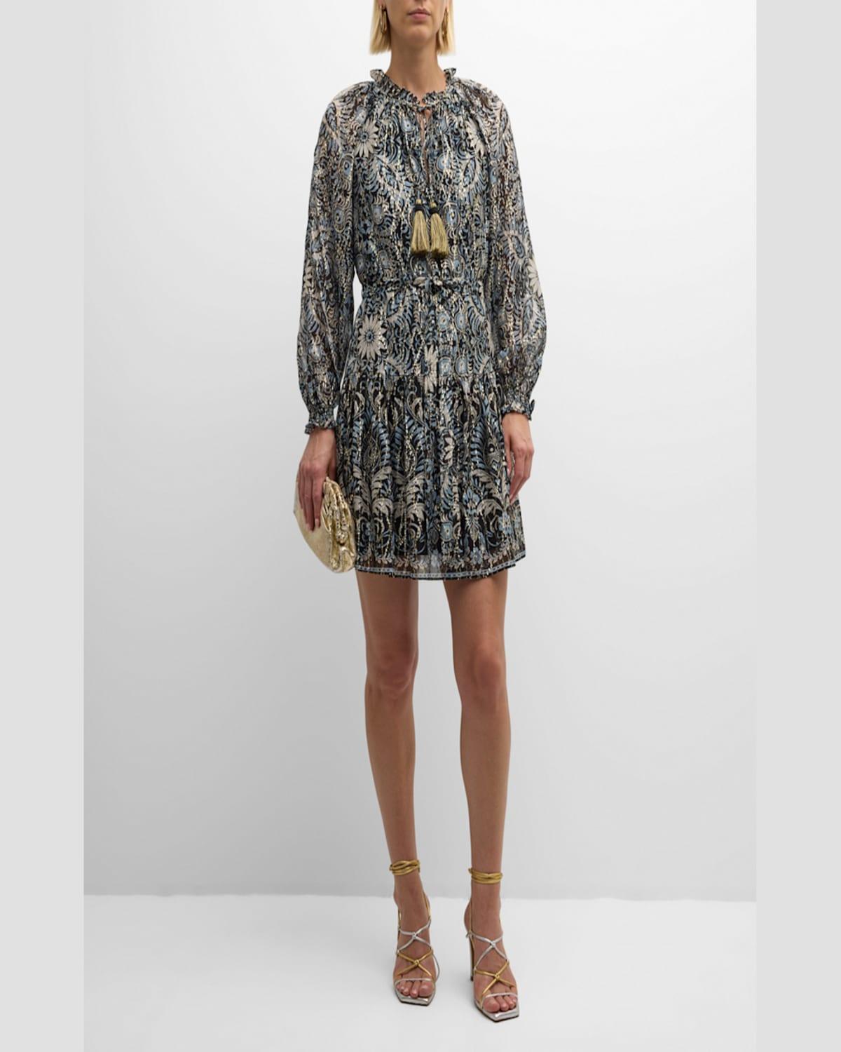 Kaye Floral-Print Metallic Fleck Dress