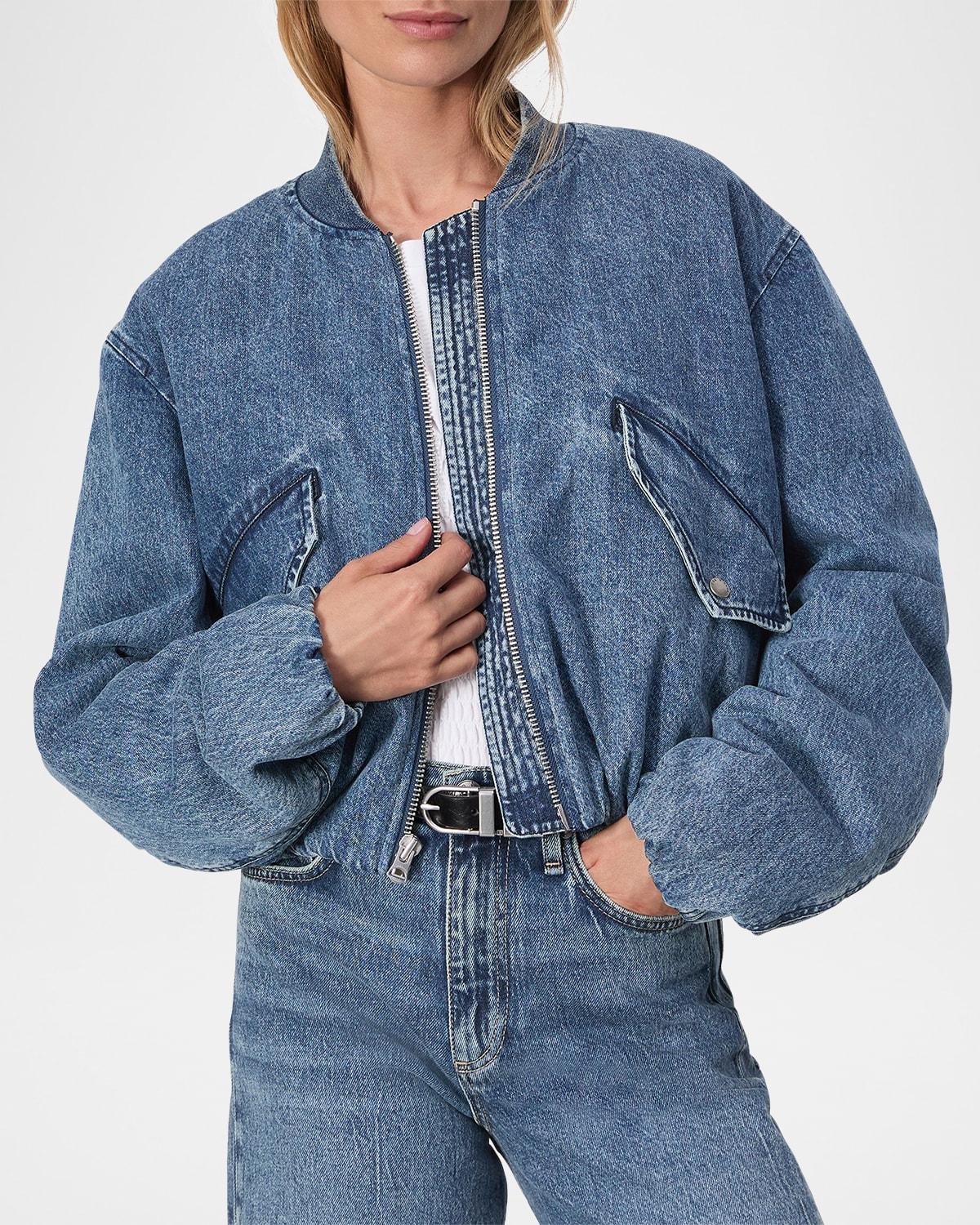 Maggie Cropped Denim Bomber Jacket