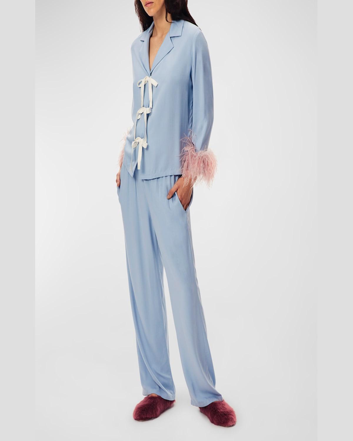 The Bow Feather-Trim Pajama Set