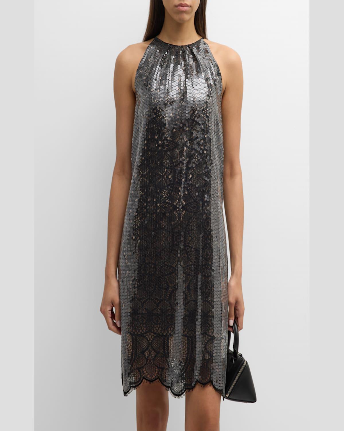 Maya Sequin Lace Halter Midi Dress