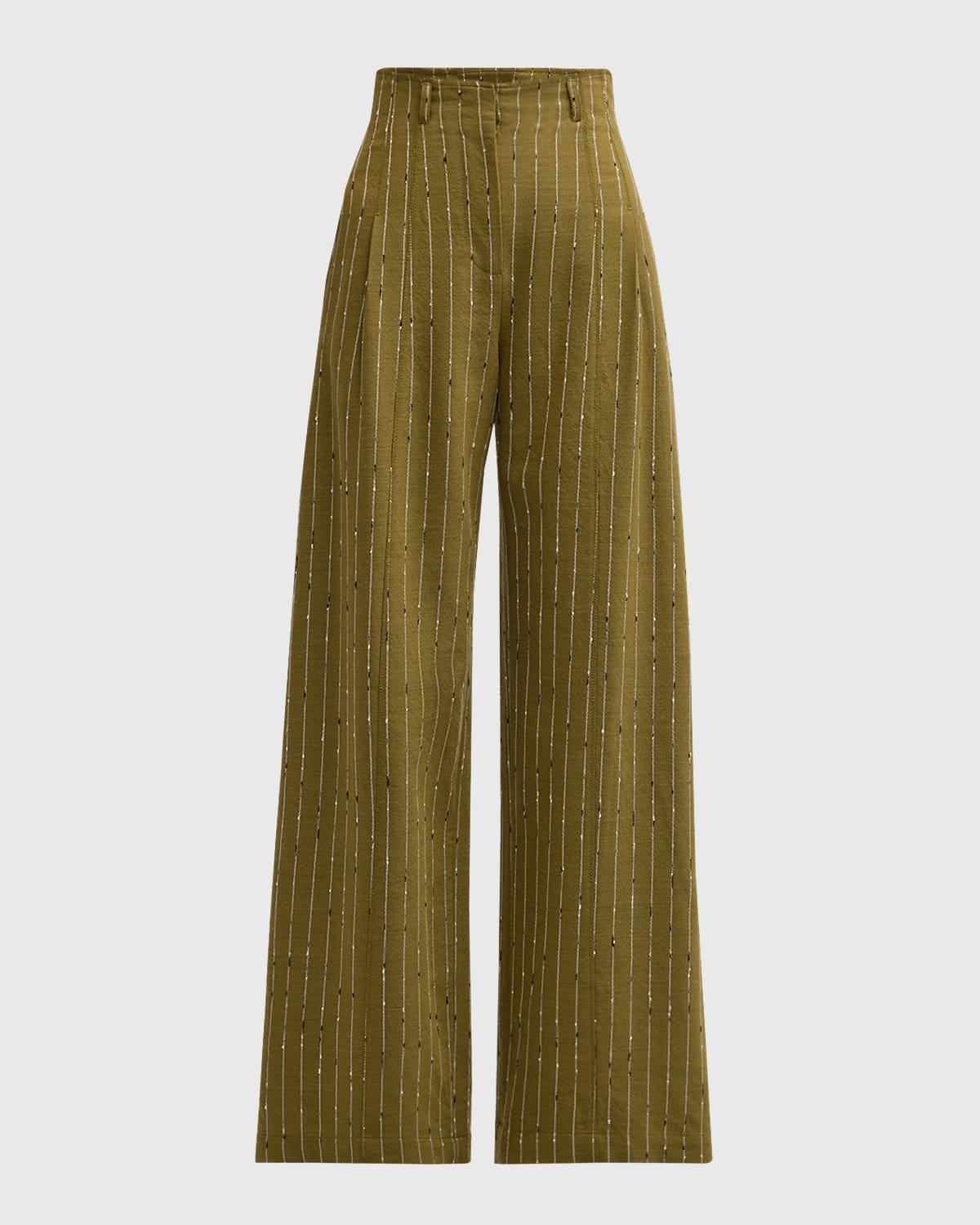 Carine Pinstripe Wool Wide-Leg Pants