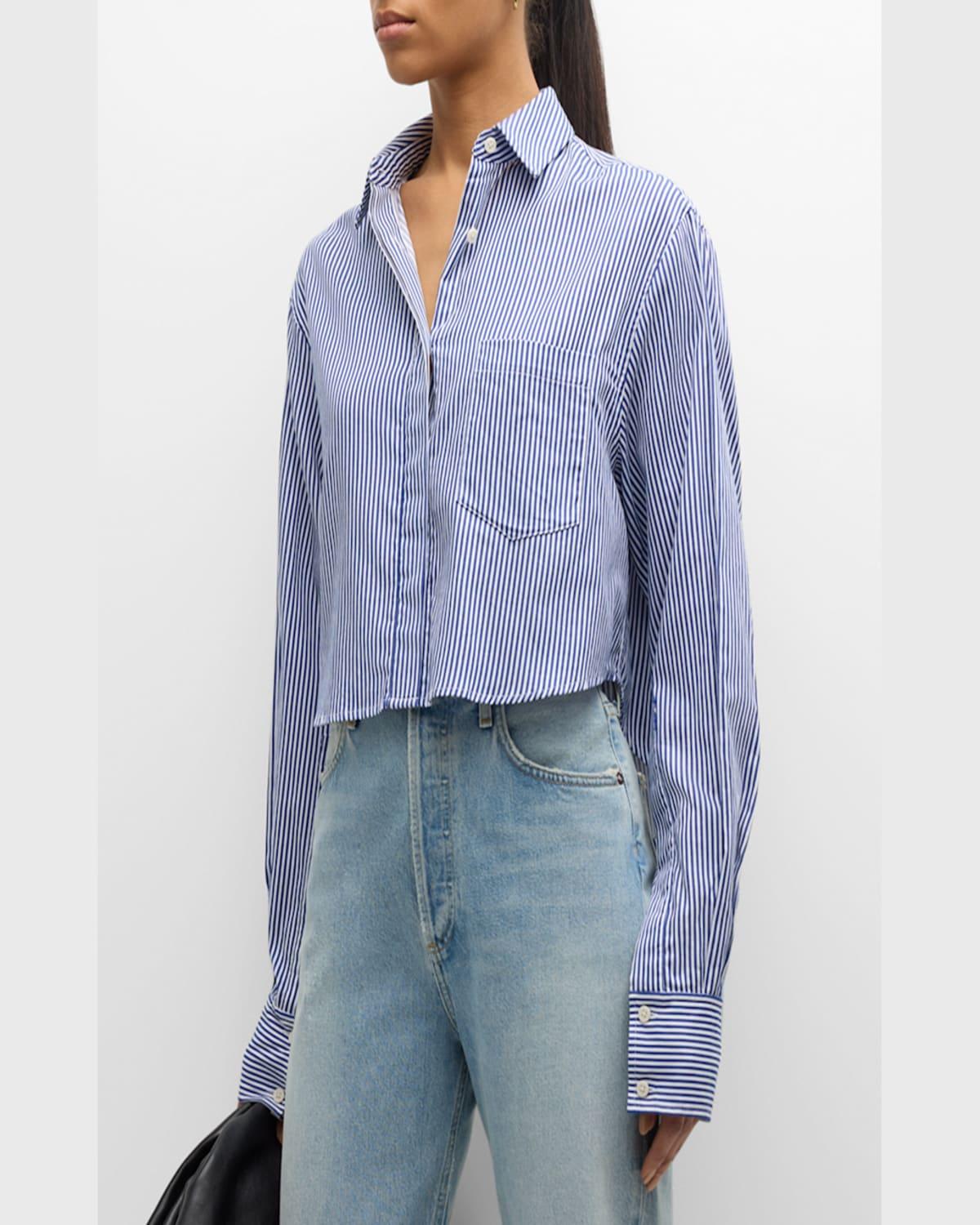 Renata Cropped Cotton Stripe Button-Front Shirt