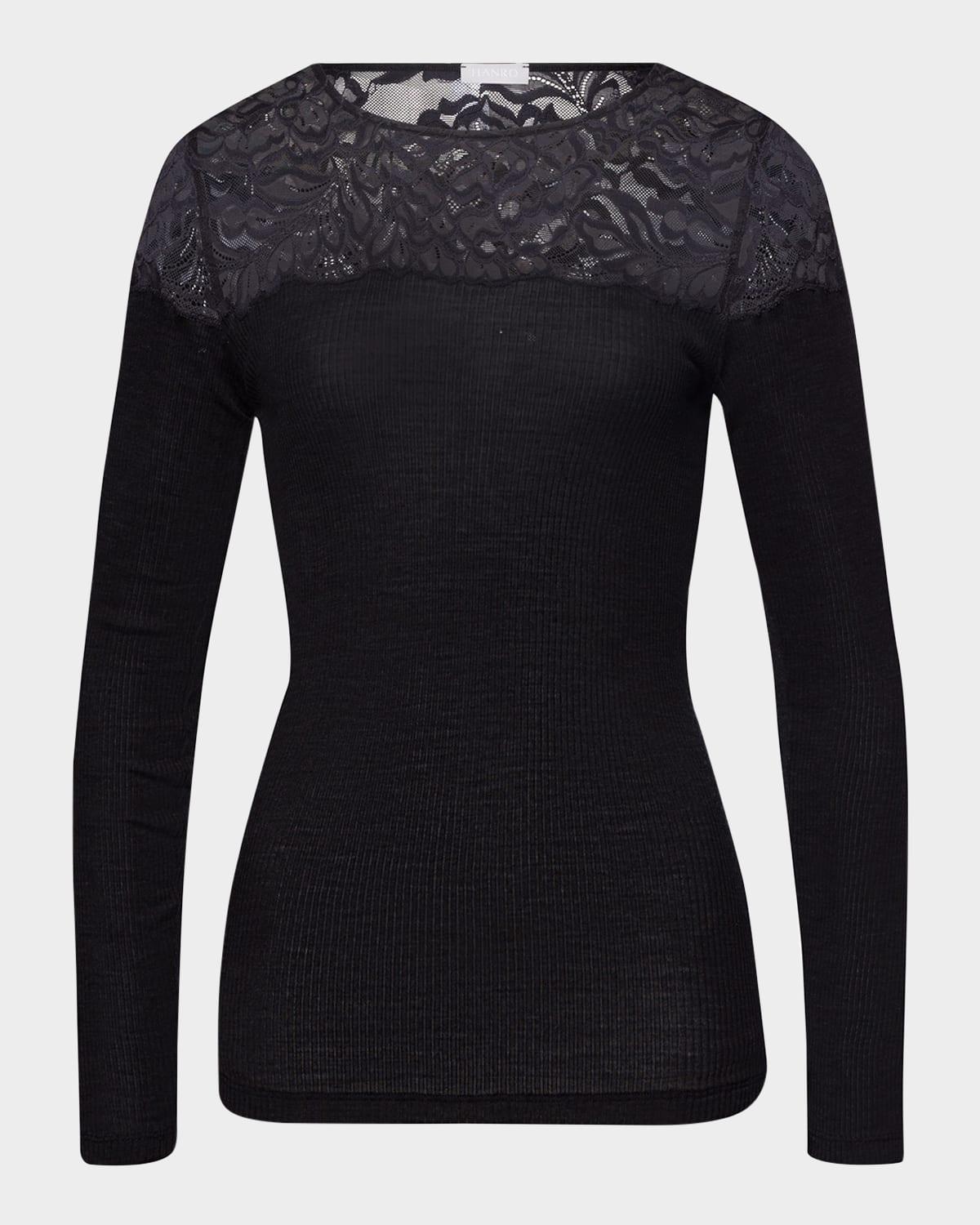 Maria Ribbed Lace-Yoke Shirt