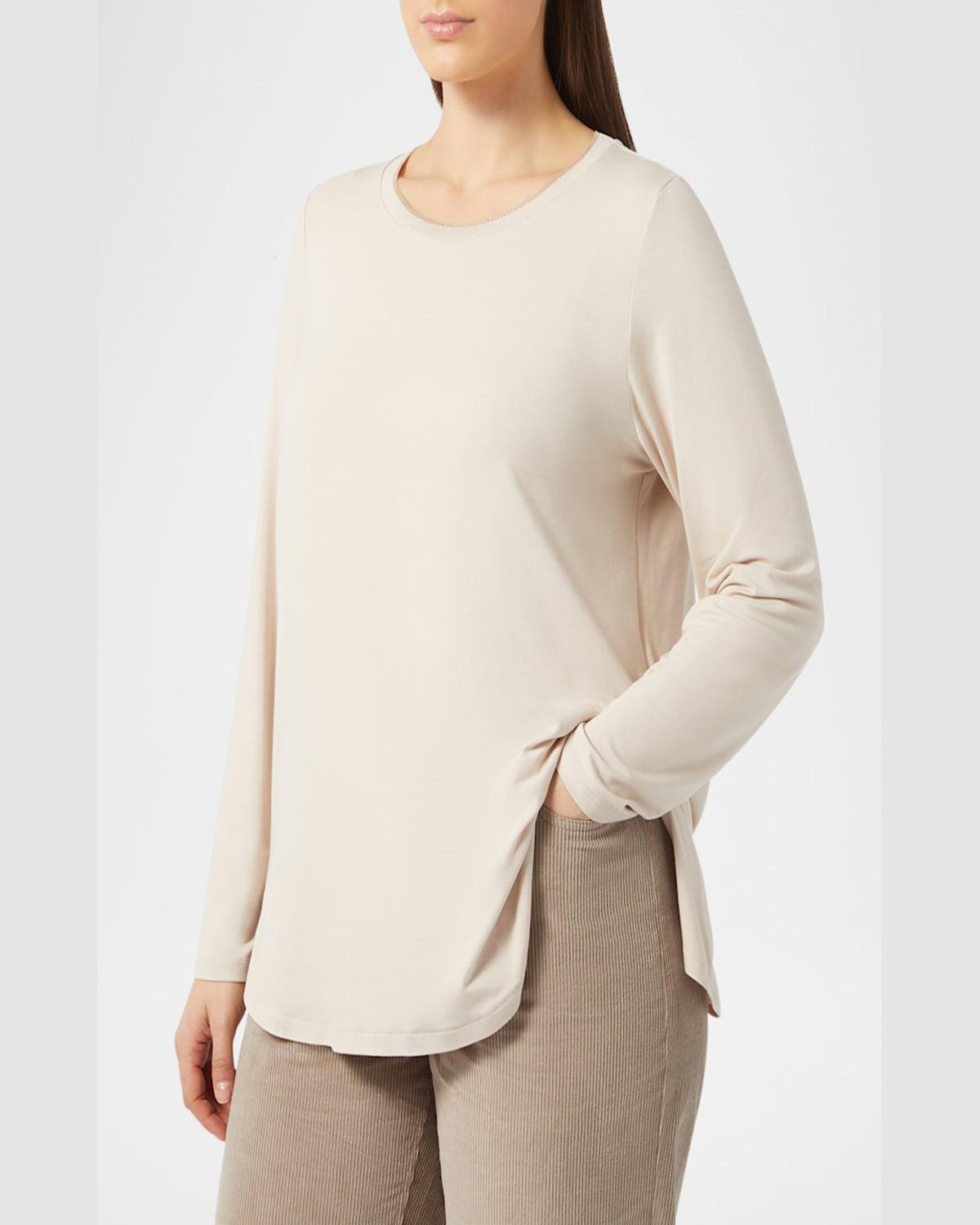 Plus Size Luppolo Shimmer-Trim Crewneck Blouse