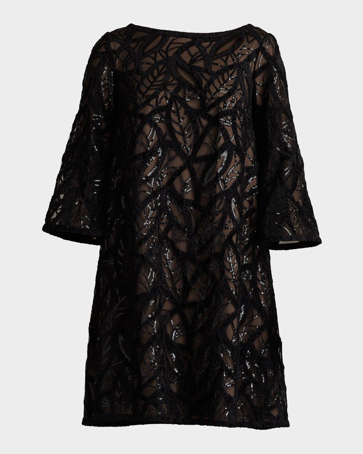 Bateau-Neck Sequin Velvet Lace Dress