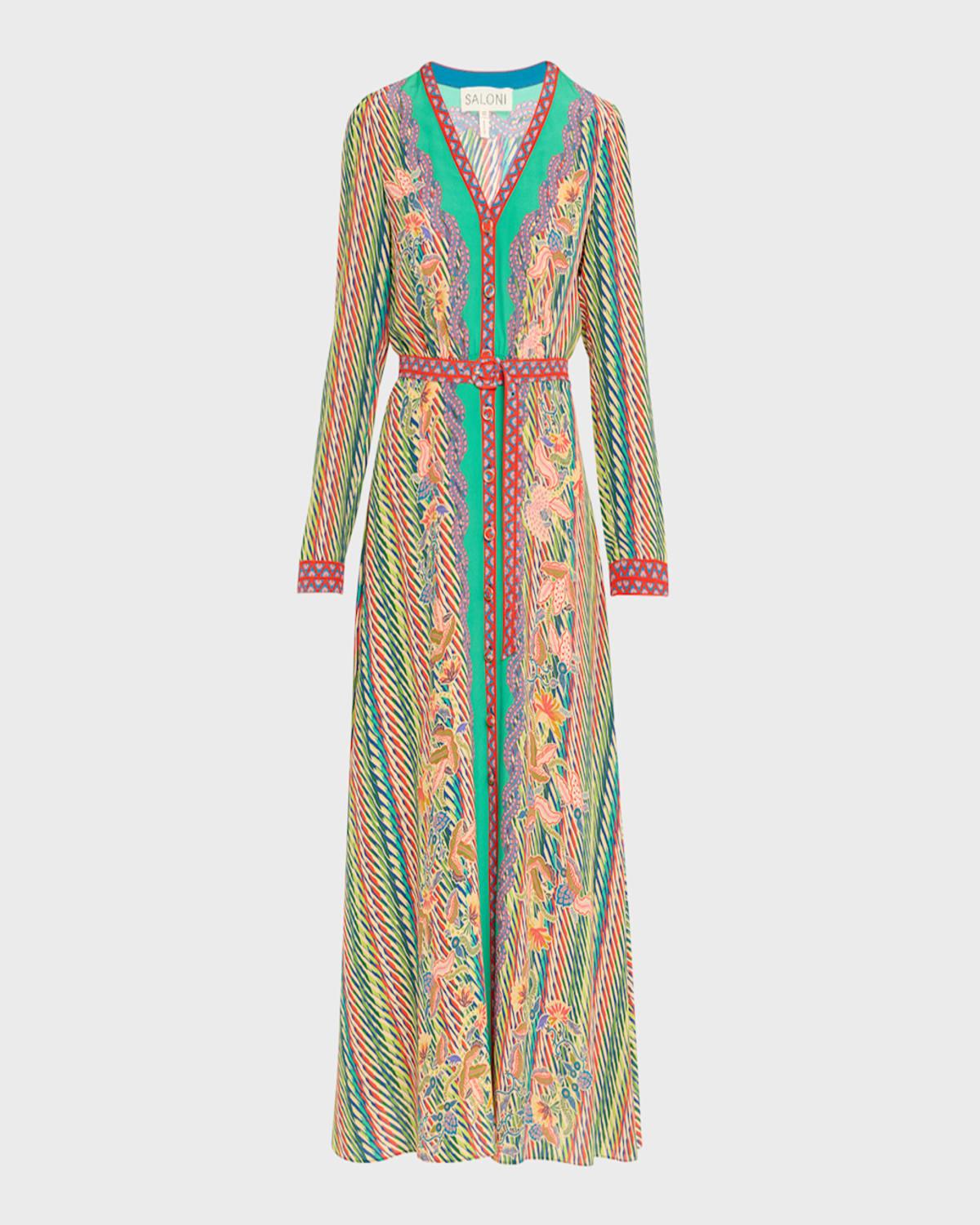 Lea Button-Front Printed Midi Silk Shirtdress