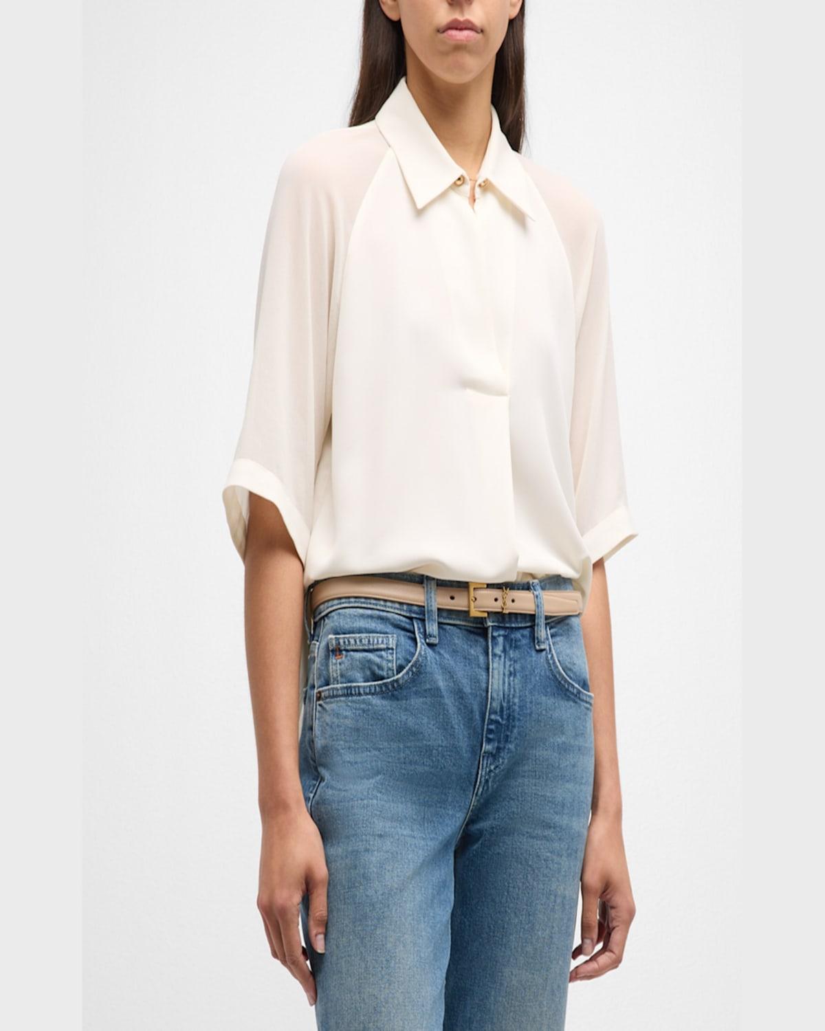 Cerbero Pleated Sheer-Sleeve Shirt