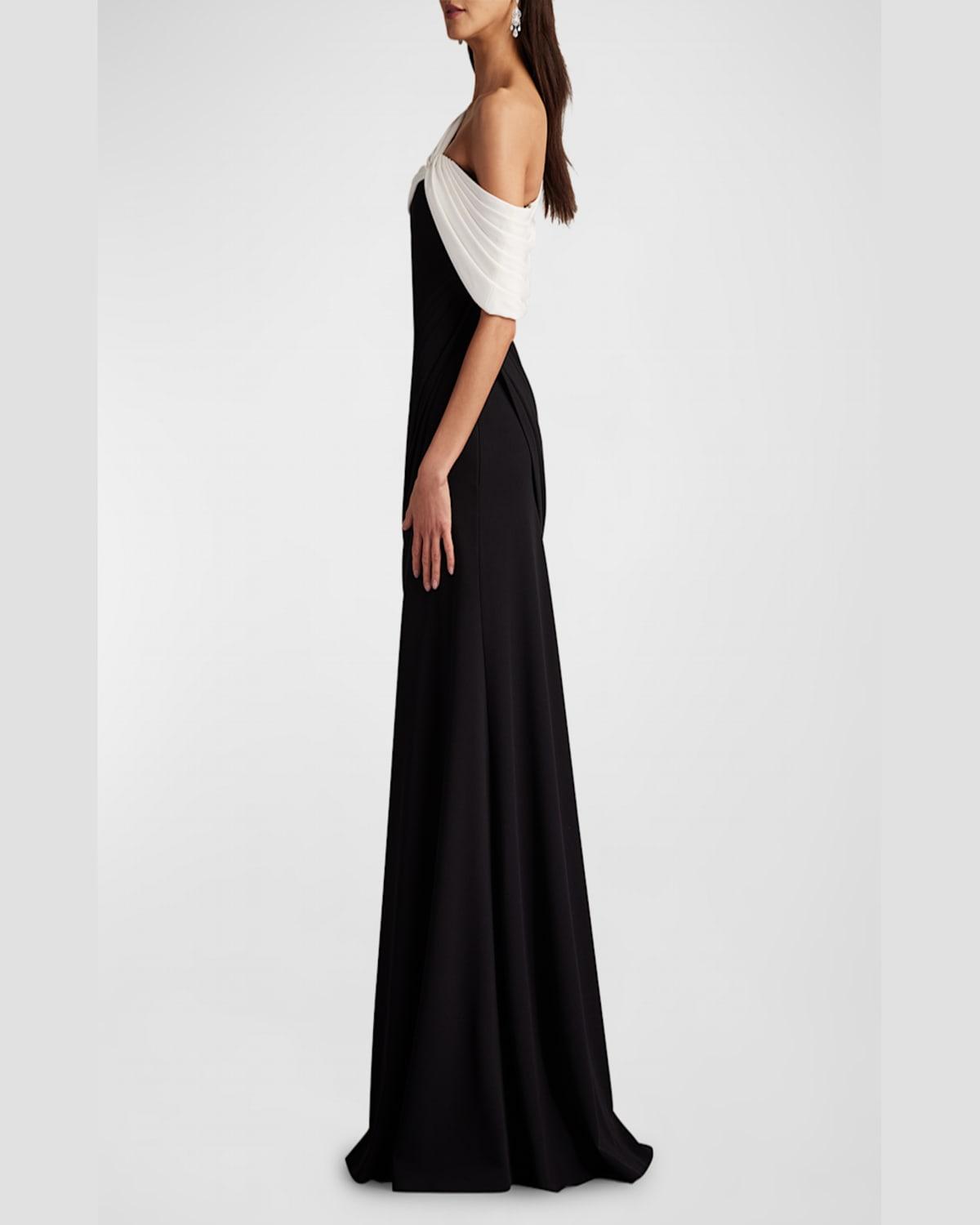 One-Shoulder Draped Crepe Gown