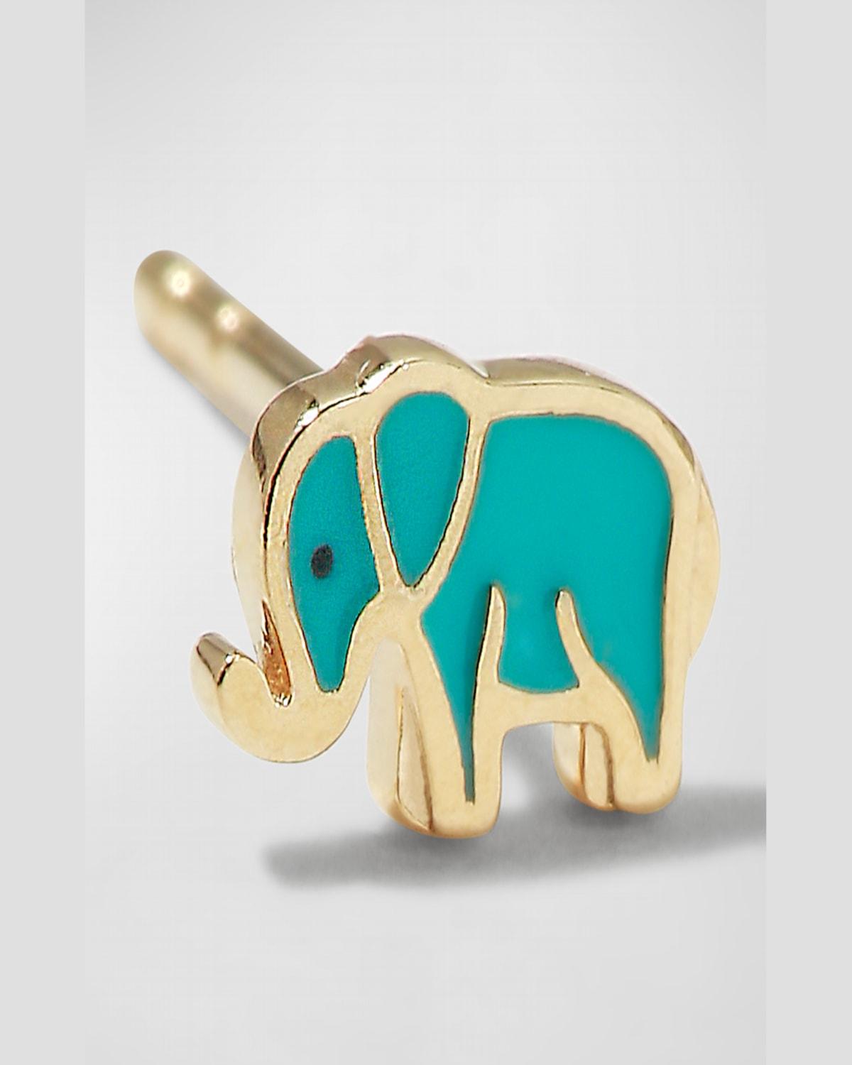 14k Mini Elephant Enamel Single Stud Earring