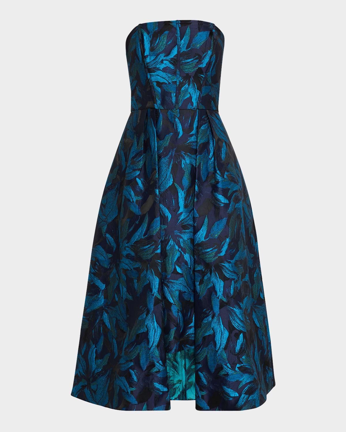 Strapless Metallic Jacquard Midi Dress