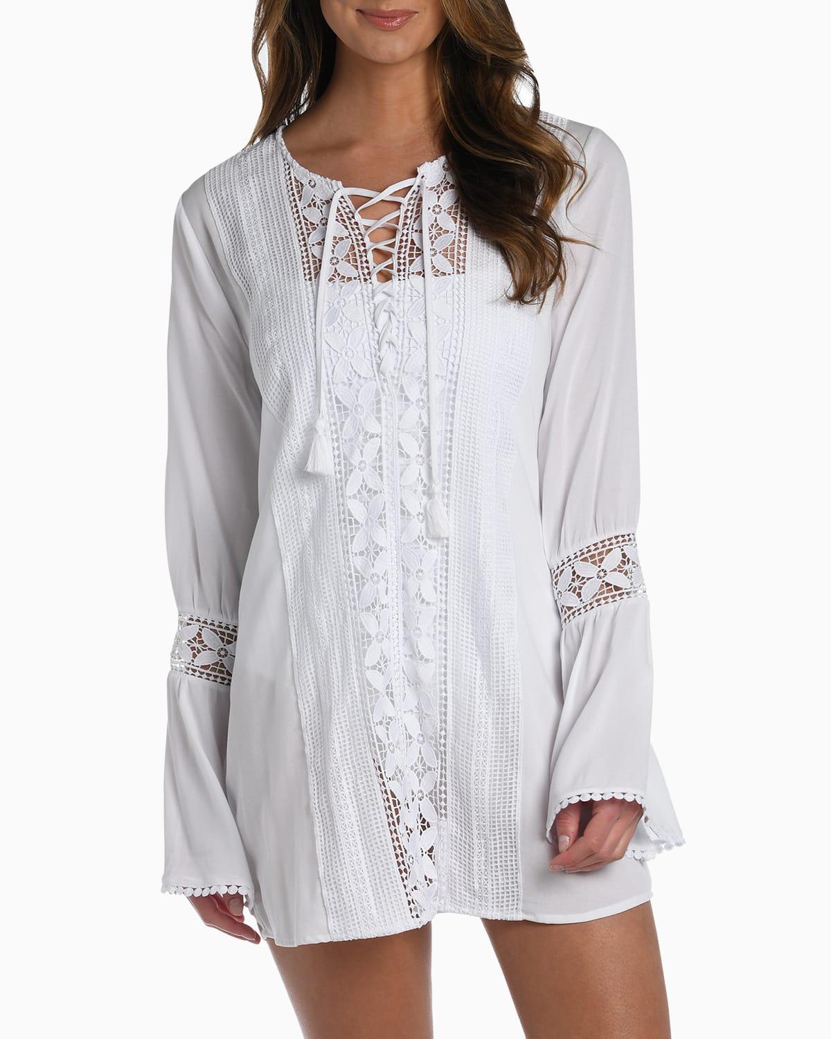 Coastal Lace-Up Crochet Coverup Tunic