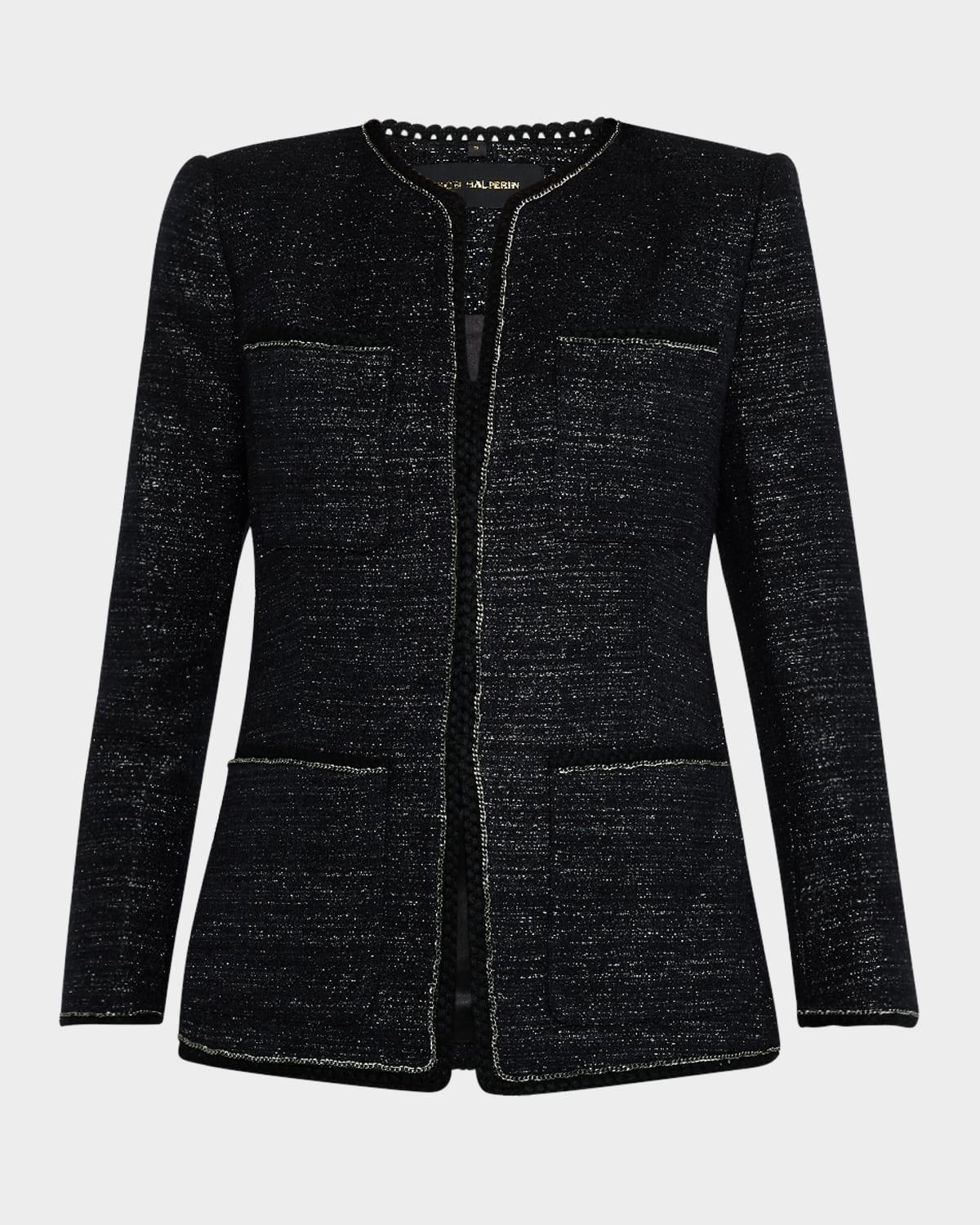 Teigen Chain-Trim Metallic Tweed Jacket