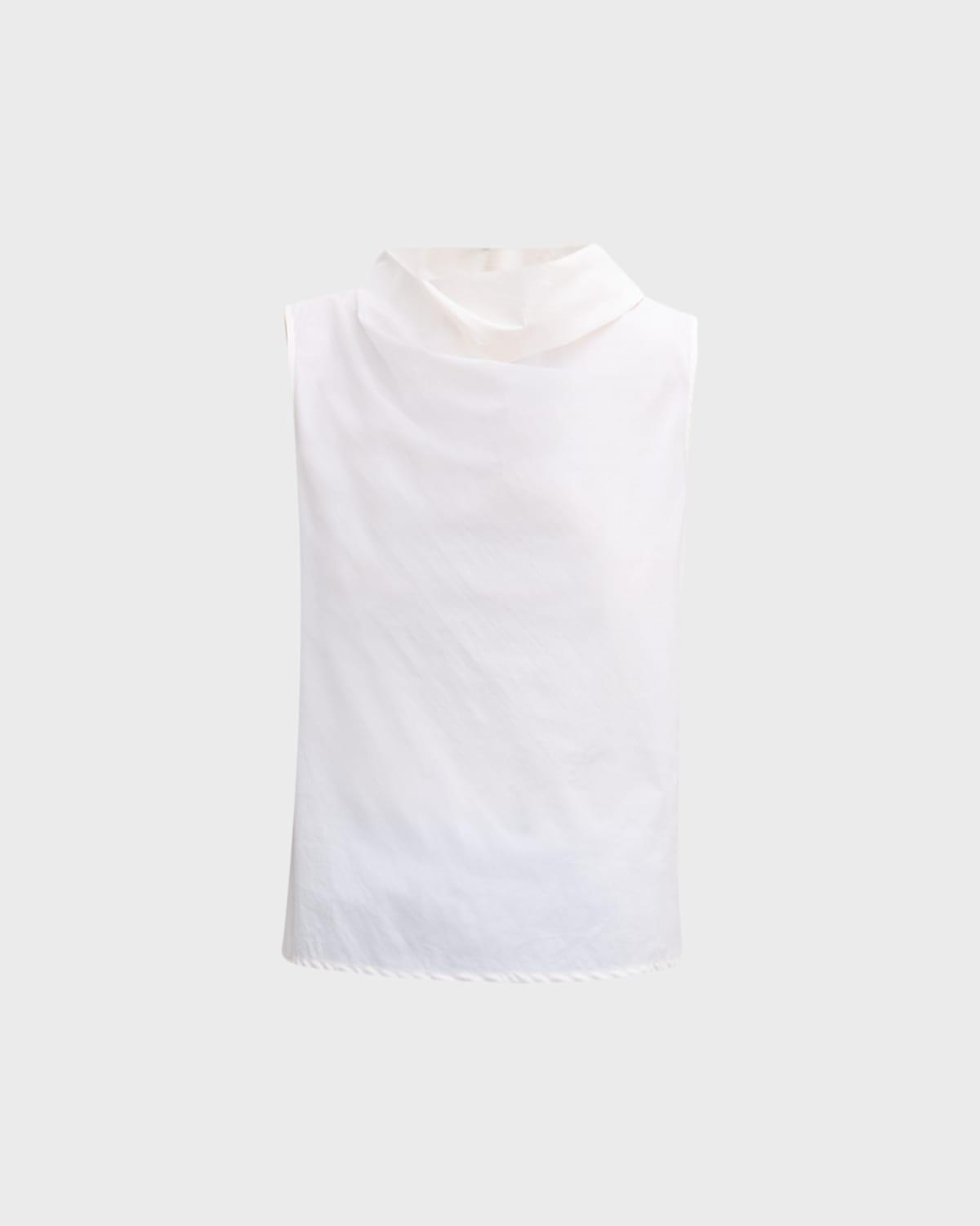 Sleeveless Funnel-Neck Cotton Poplin Shirt