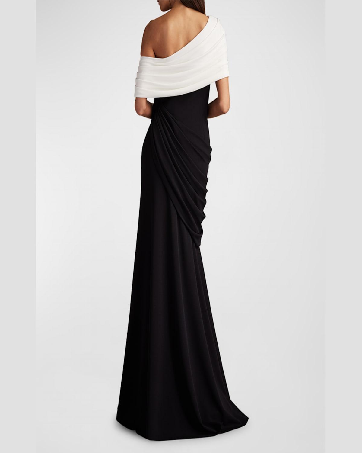 One-Shoulder Draped Crepe Gown