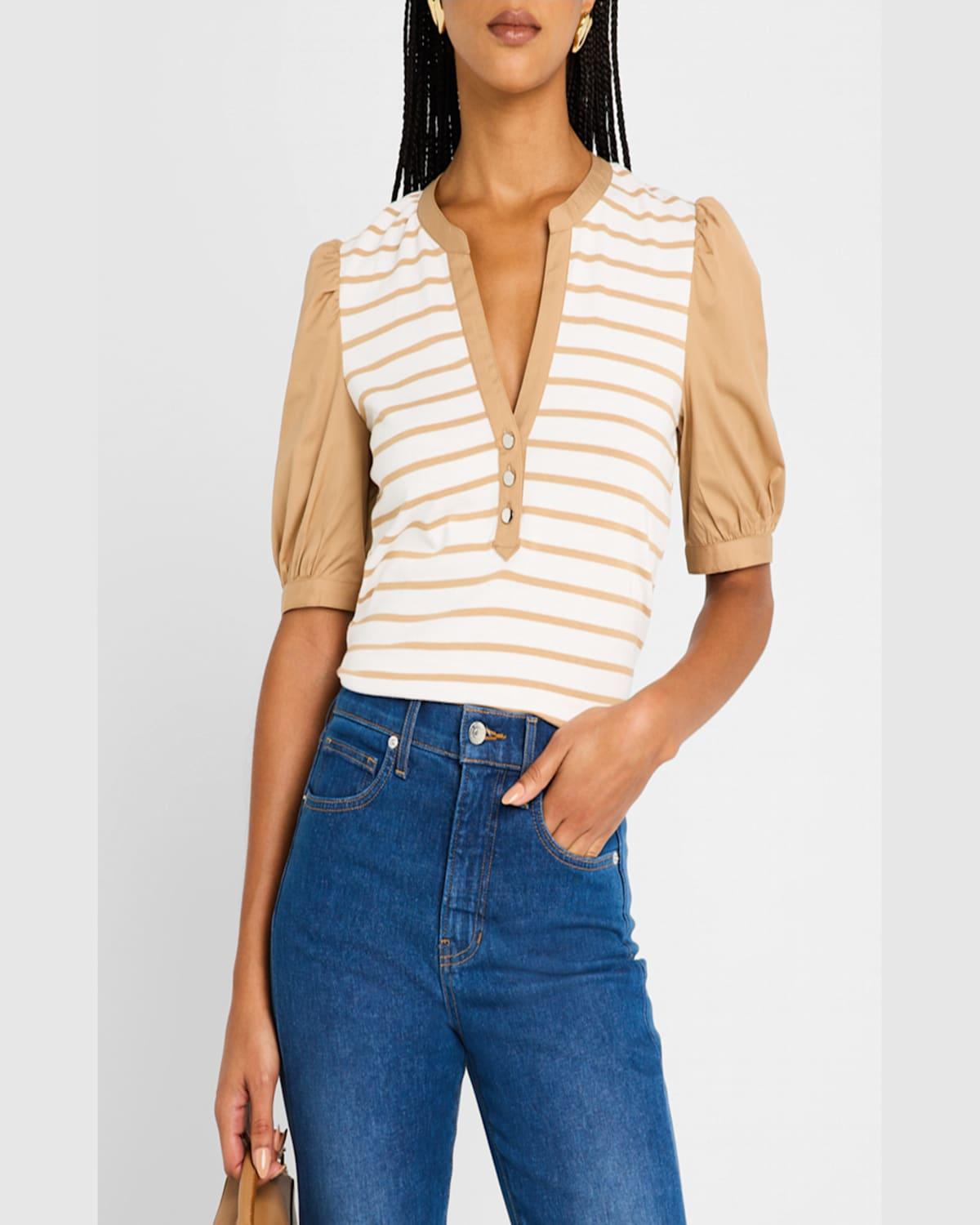 Kellie Stripe Puff-Sleeve Combo Top